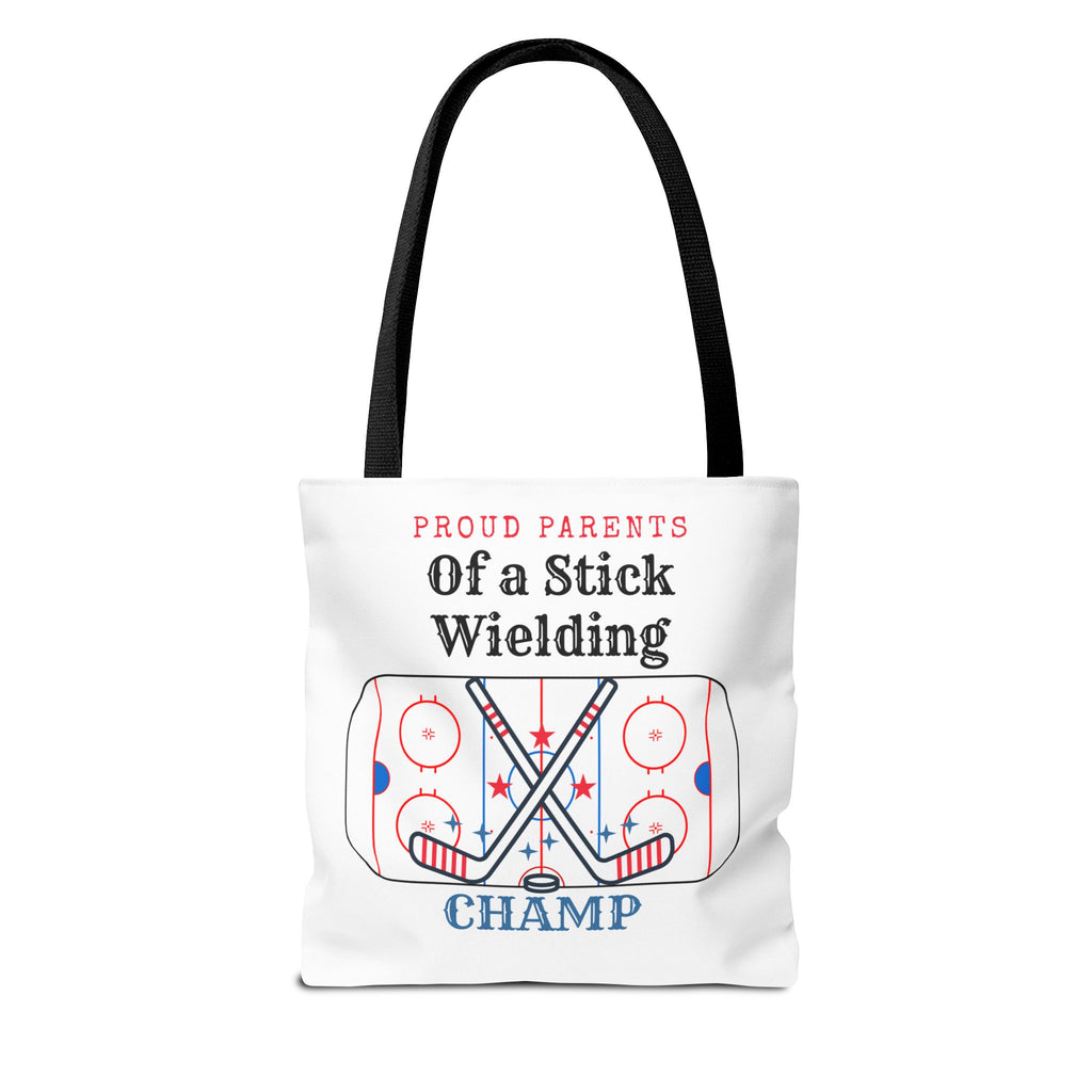 Hockey Mom/Dad Tote — "Proud Parents of a Stick Wielding Champ" Tote Bag