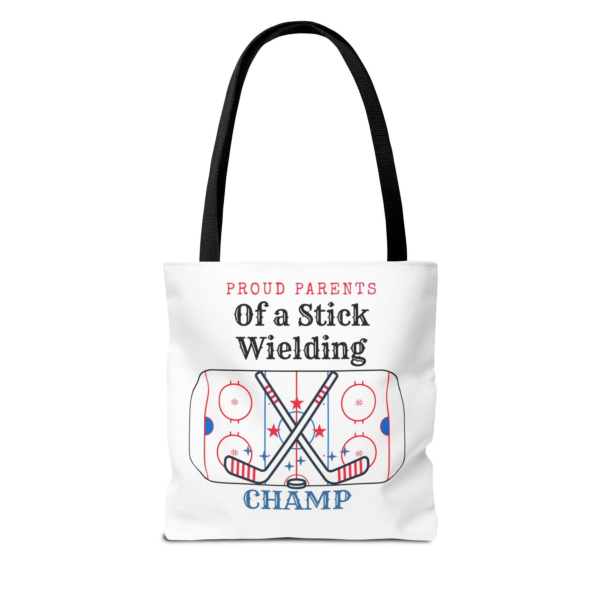 Hockey Mom/Dad Tote — "Proud Parents of a Stick Wielding Champ" Tote Bag