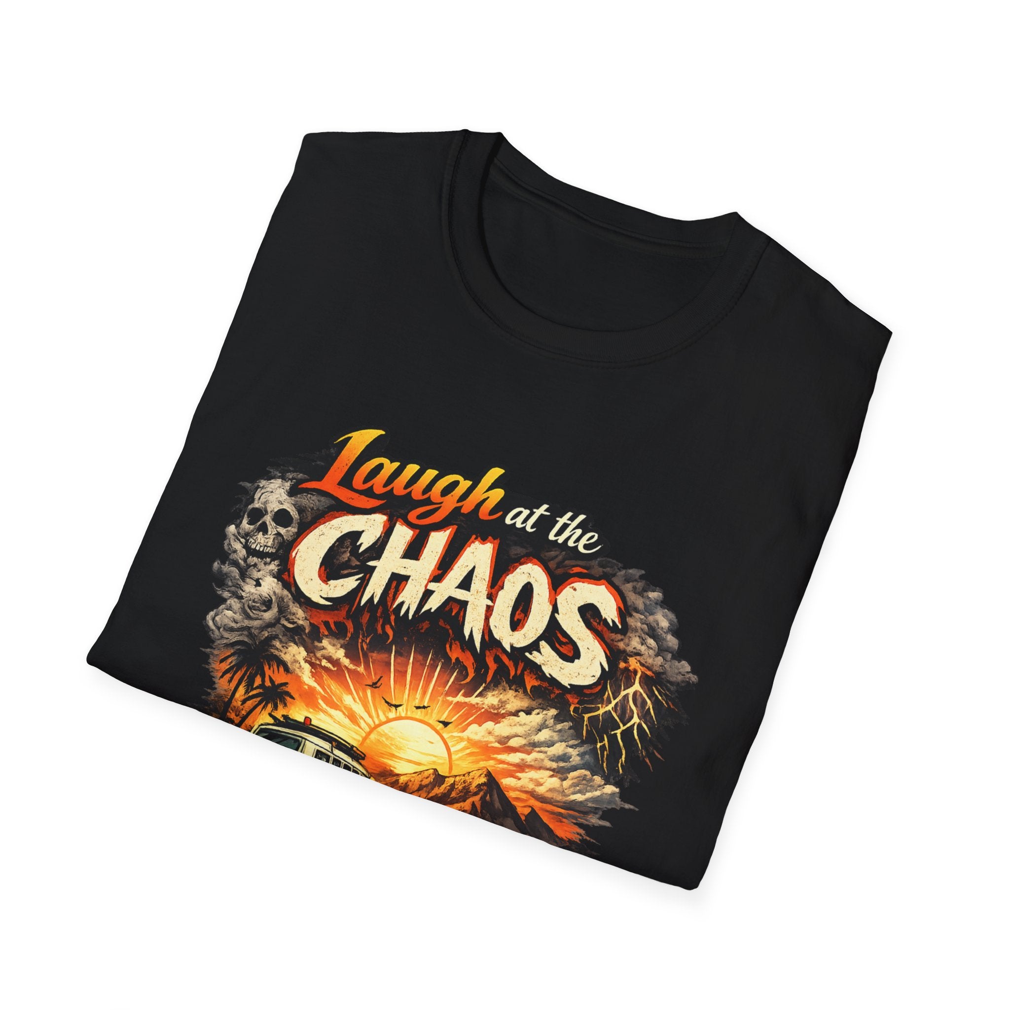 Laugh at the Chaos Sunset Road Trip T-Shirt — "Chase the Sunrise" Adventure Tee