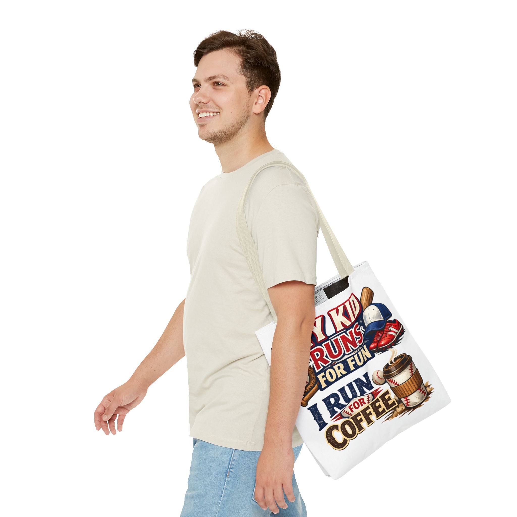 Tote Bag — "My Kid Runs for Fun, I Run for Coffee" Baseball Mom Tote