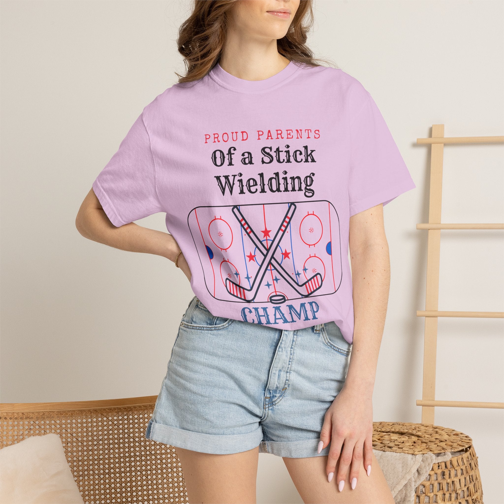 Proud Parents Of a Stick Wielding Champ T-Shirt — Hockey Mom/Dad Tee