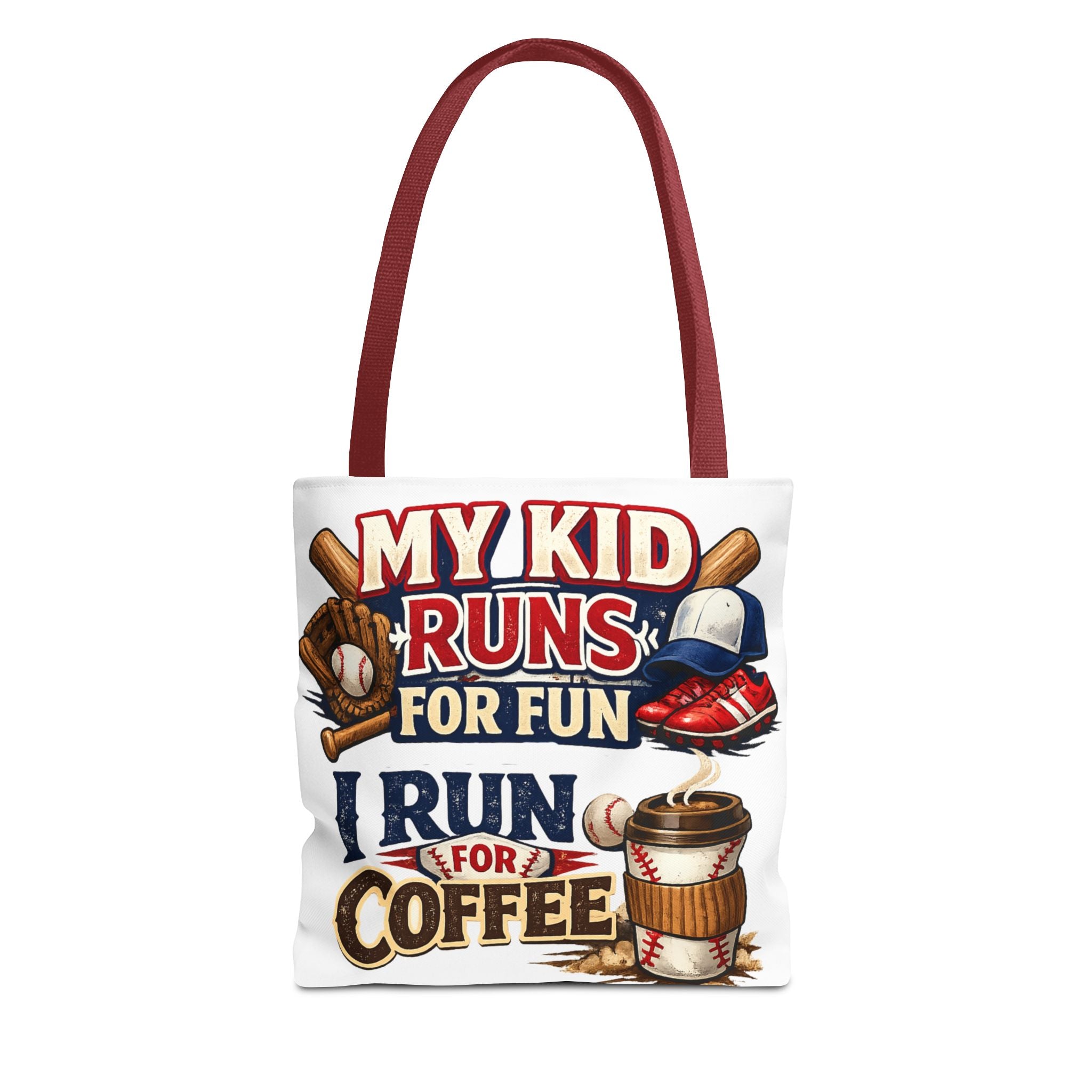 Tote Bag — "My Kid Runs for Fun, I Run for Coffee" Baseball Mom Tote