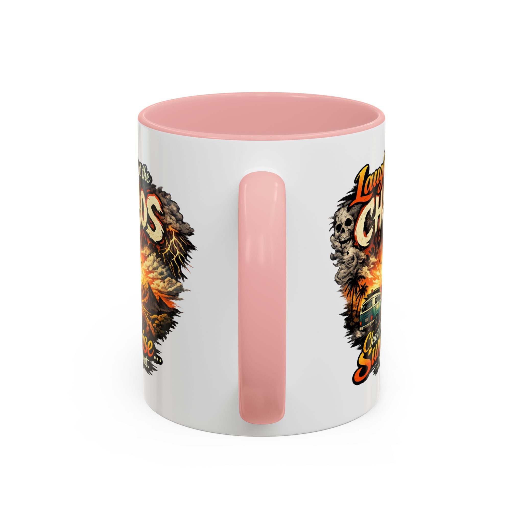Laugh at the Chaos Sunrise Accent Coffee Mug — Retro Beach Camper Coffee Cup (11/15 oz)