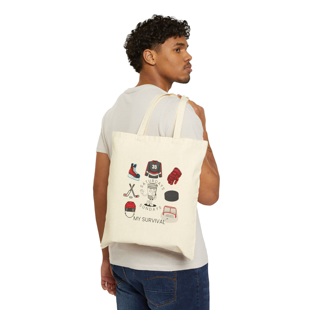 Hockey Gear Canvas Tote Bag — 'My Survival' Illustrated Hockey Essentials