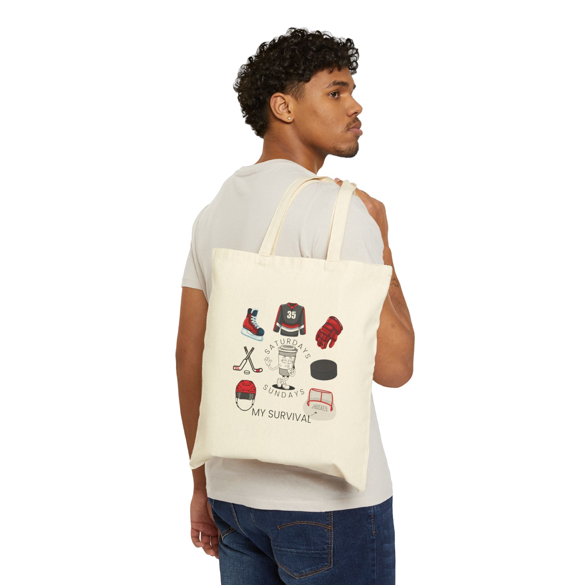 Hockey Gear Canvas Tote Bag — 'My Survival' Illustrated Hockey Essentials