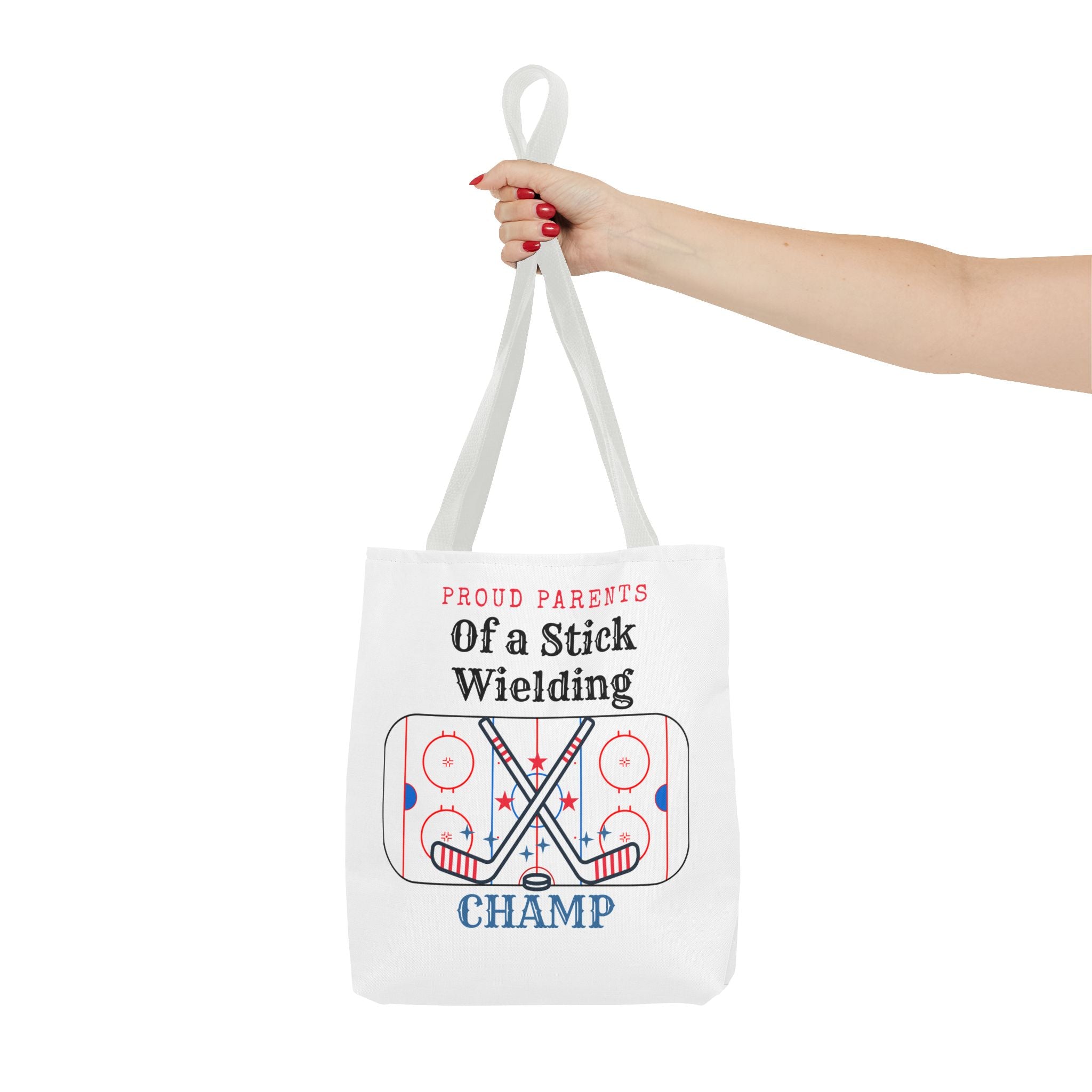 Hockey Mom/Dad Tote — "Proud Parents of a Stick Wielding Champ" Tote Bag