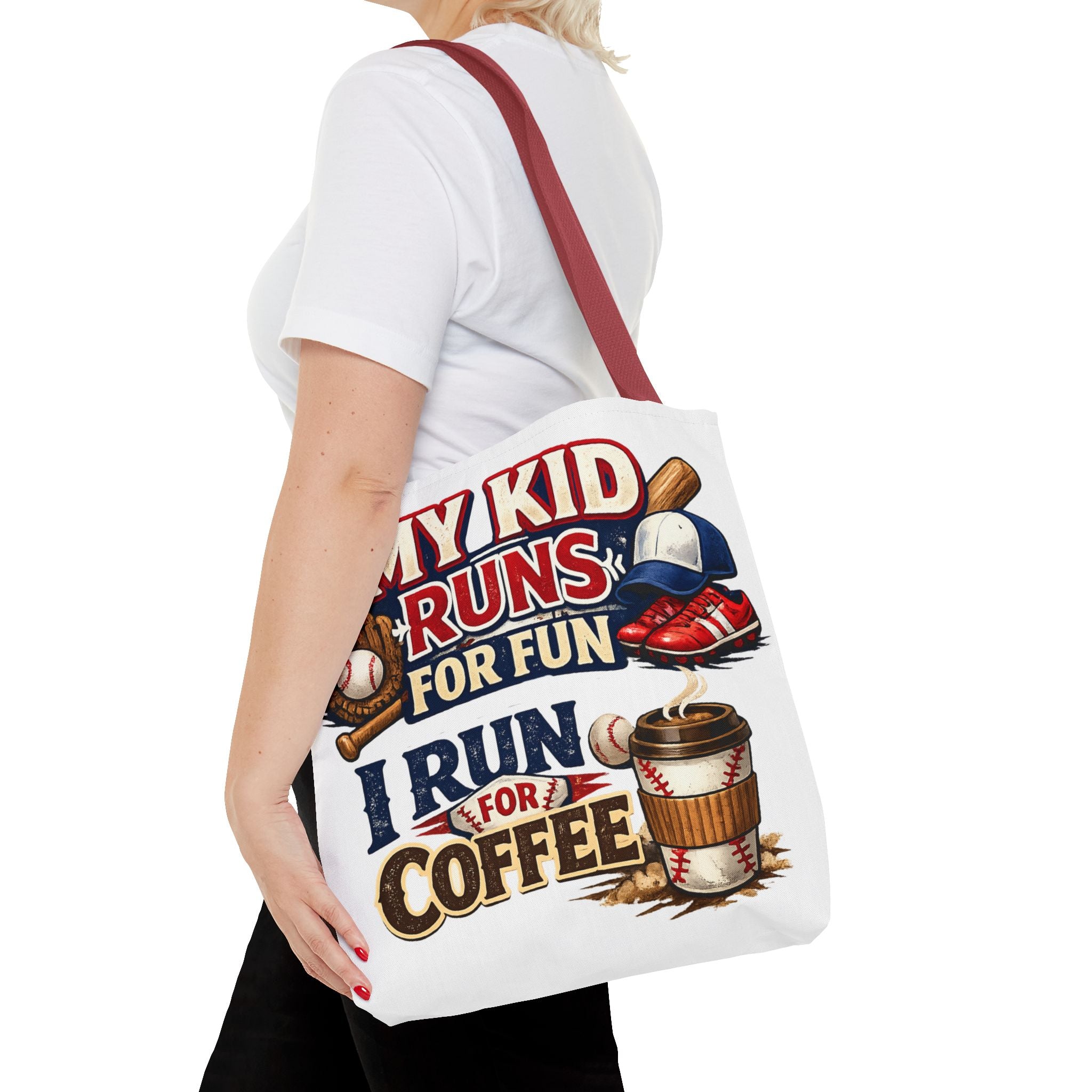 Tote Bag — "My Kid Runs for Fun, I Run for Coffee" Baseball Mom Tote