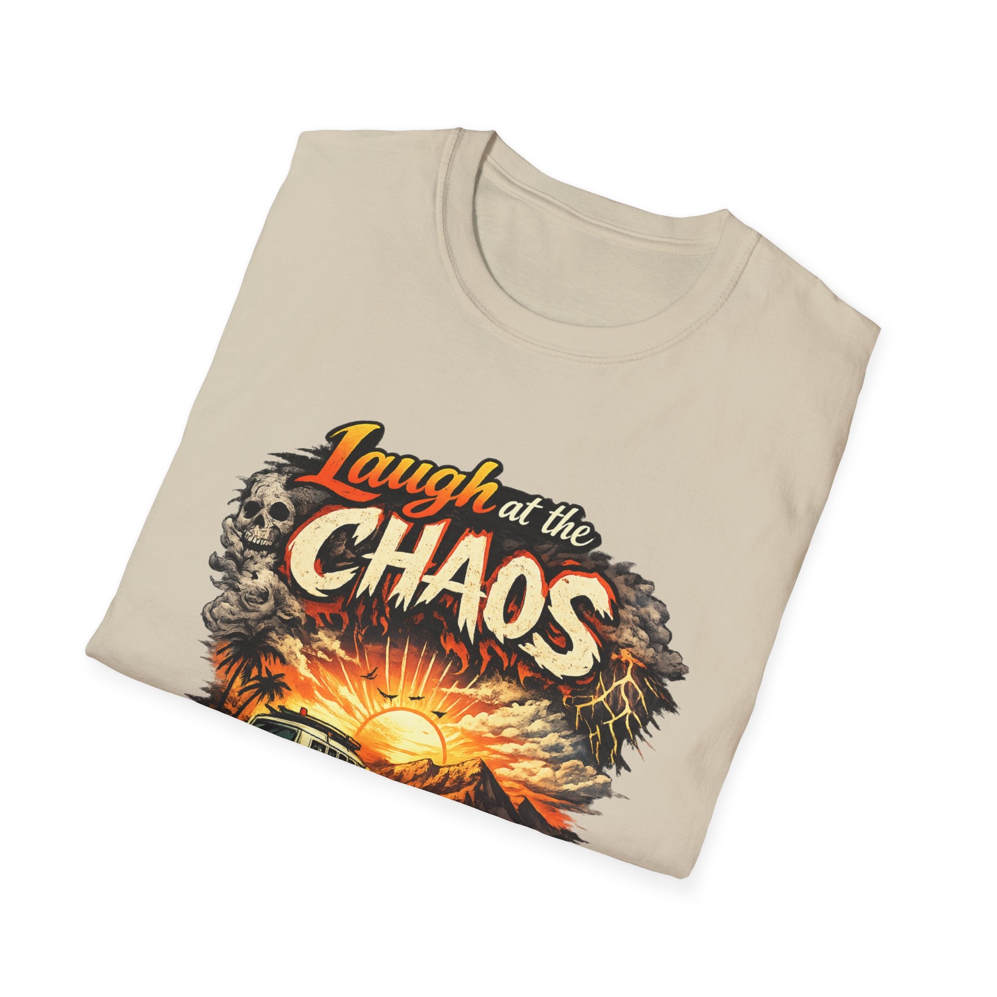Laugh at the Chaos Sunset Road Trip T-Shirt — "Chase the Sunrise" Adventure Tee
