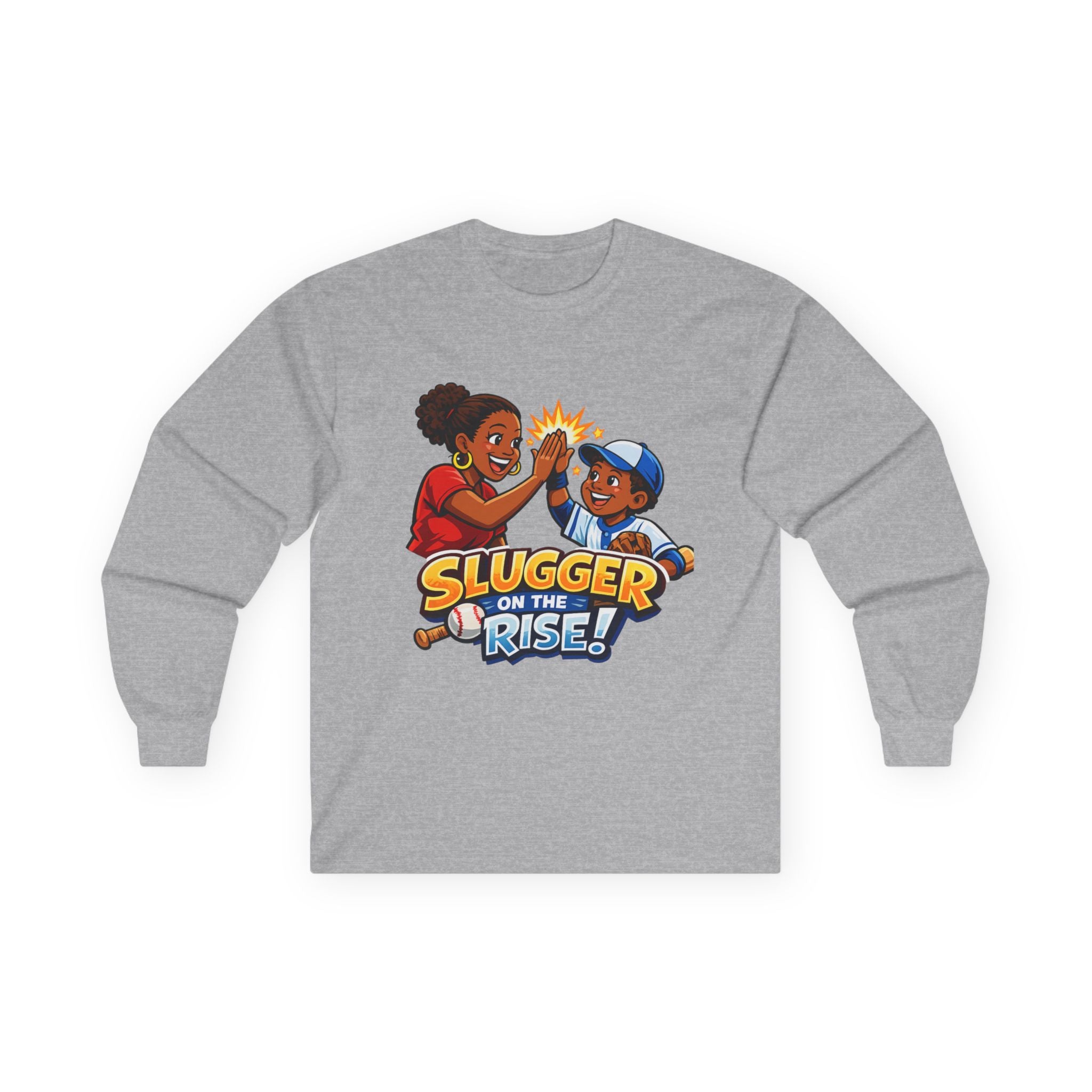 Long Sleeve Tee — "Slugger on the Rise" Kids Baseball High-Five Shirt