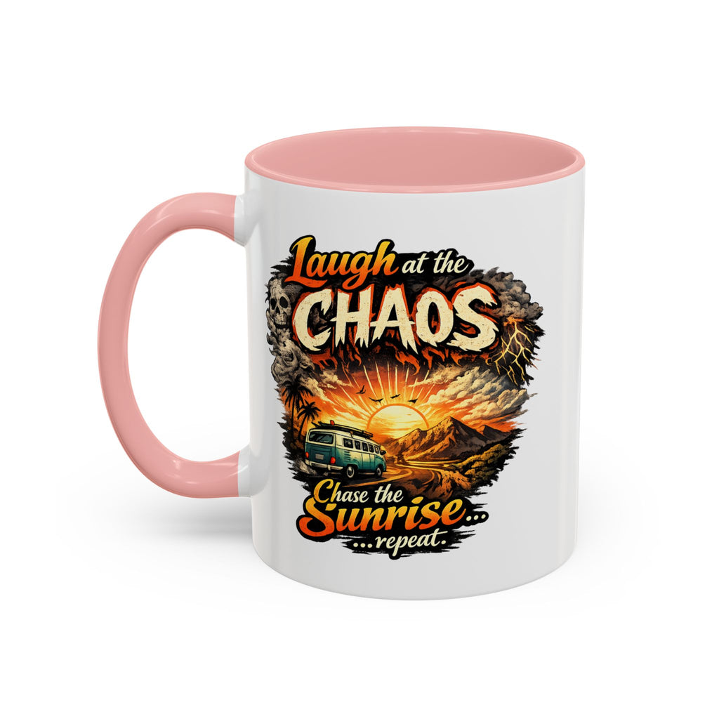 Laugh at the Chaos Sunrise Accent Coffee Mug — Retro Beach Camper Coffee Cup (11/15 oz)