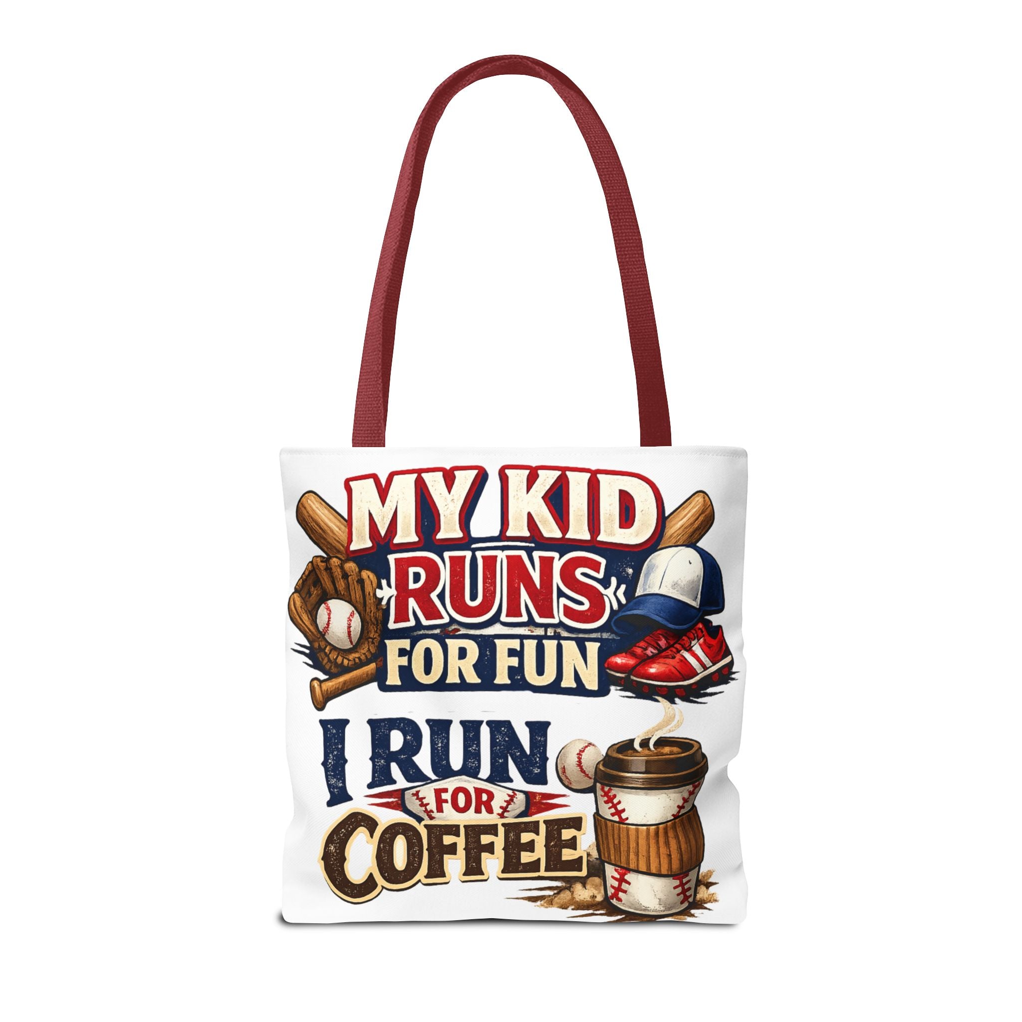 Tote Bag — "My Kid Runs for Fun, I Run for Coffee" Baseball Mom Tote