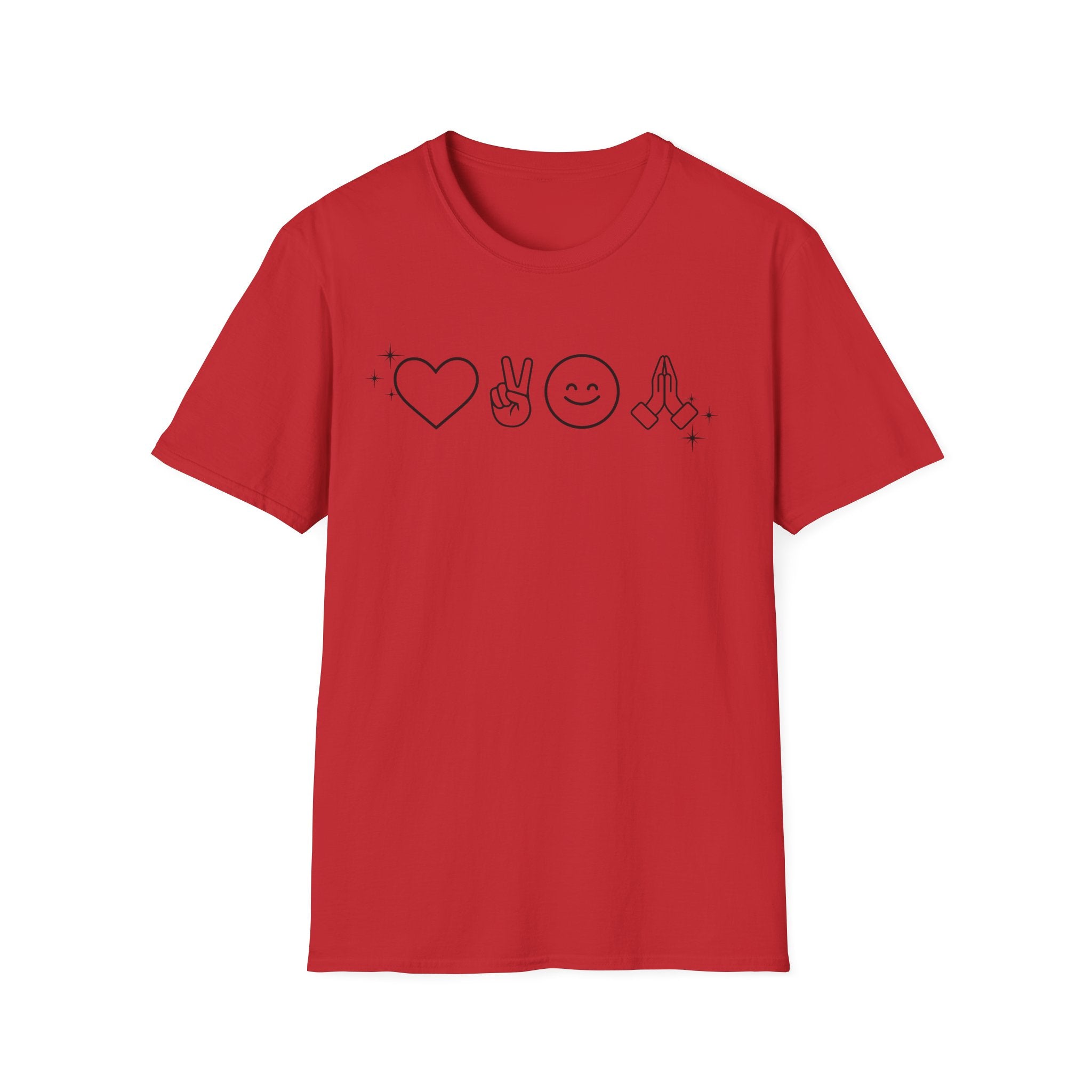 Peace Love Pray Minimal Emoji T‑Shirt — Heart, Peace, Smile, Praying Hands Graphic Tee