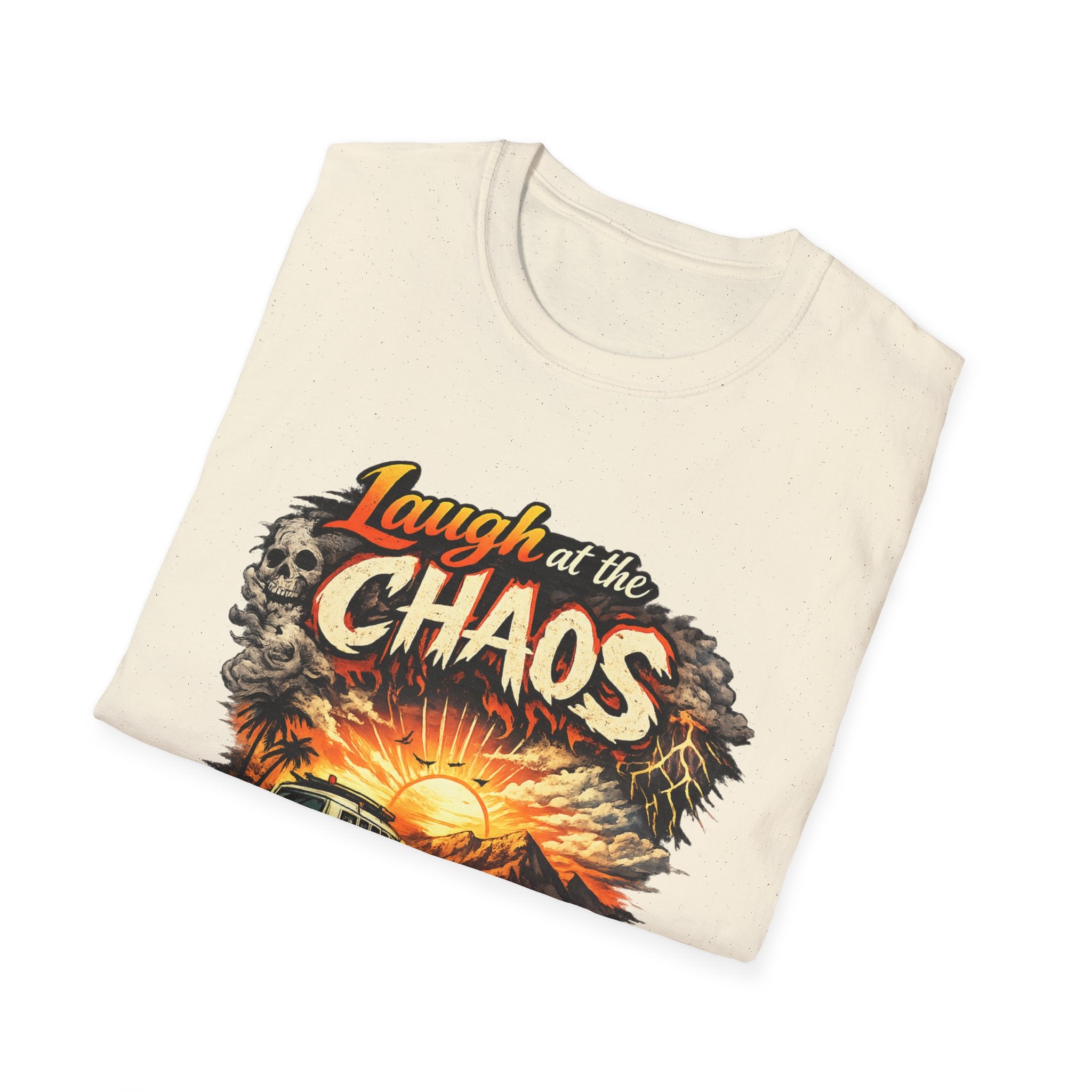 Laugh at the Chaos Sunset Road Trip T-Shirt — "Chase the Sunrise" Adventure Tee