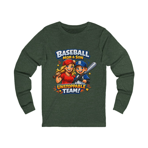 Baseball Mom & Son Long Sleeve Tee — "Unstoppable Team"