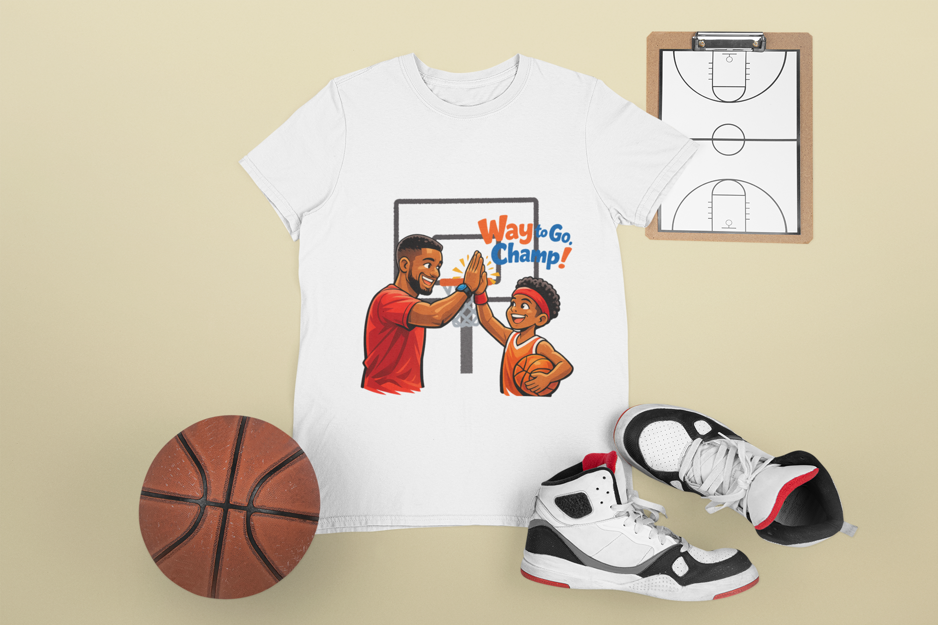 Basketball Dad & Son T-Shirt — “Way to Go, Champ!” High-Five Sports Tee