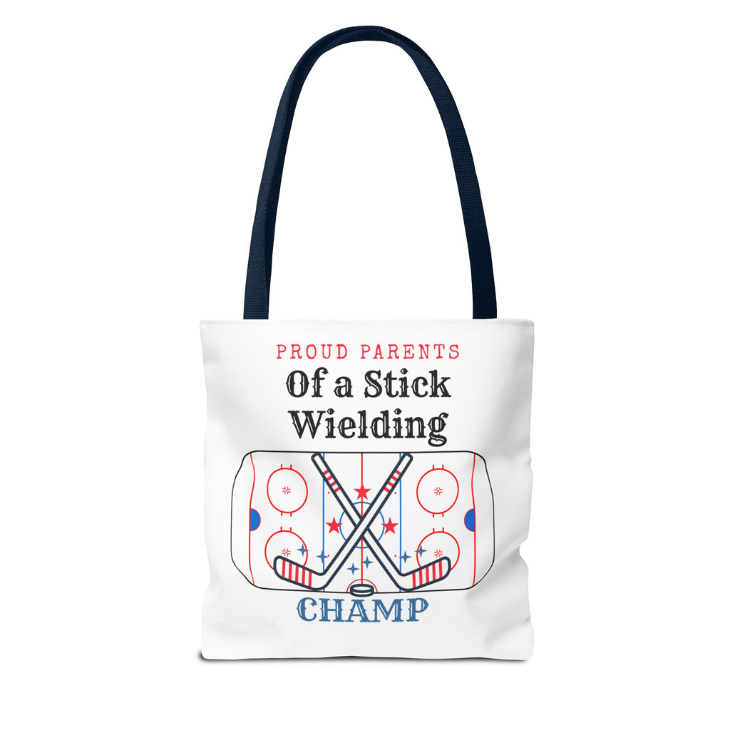 Hockey Mom/Dad Tote — "Proud Parents of a Stick Wielding Champ" Tote Bag