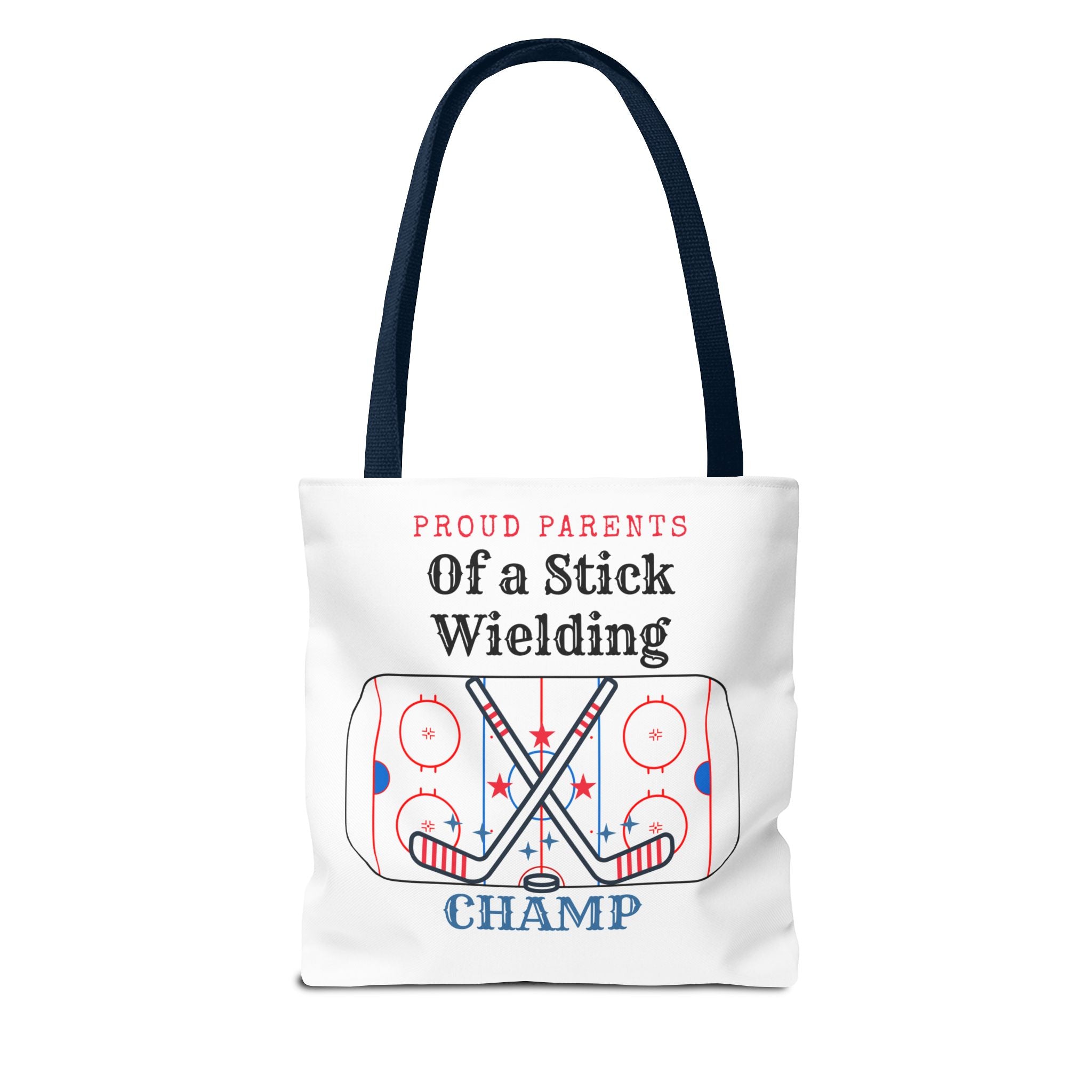 Hockey Mom/Dad Tote — "Proud Parents of a Stick Wielding Champ" Tote Bag