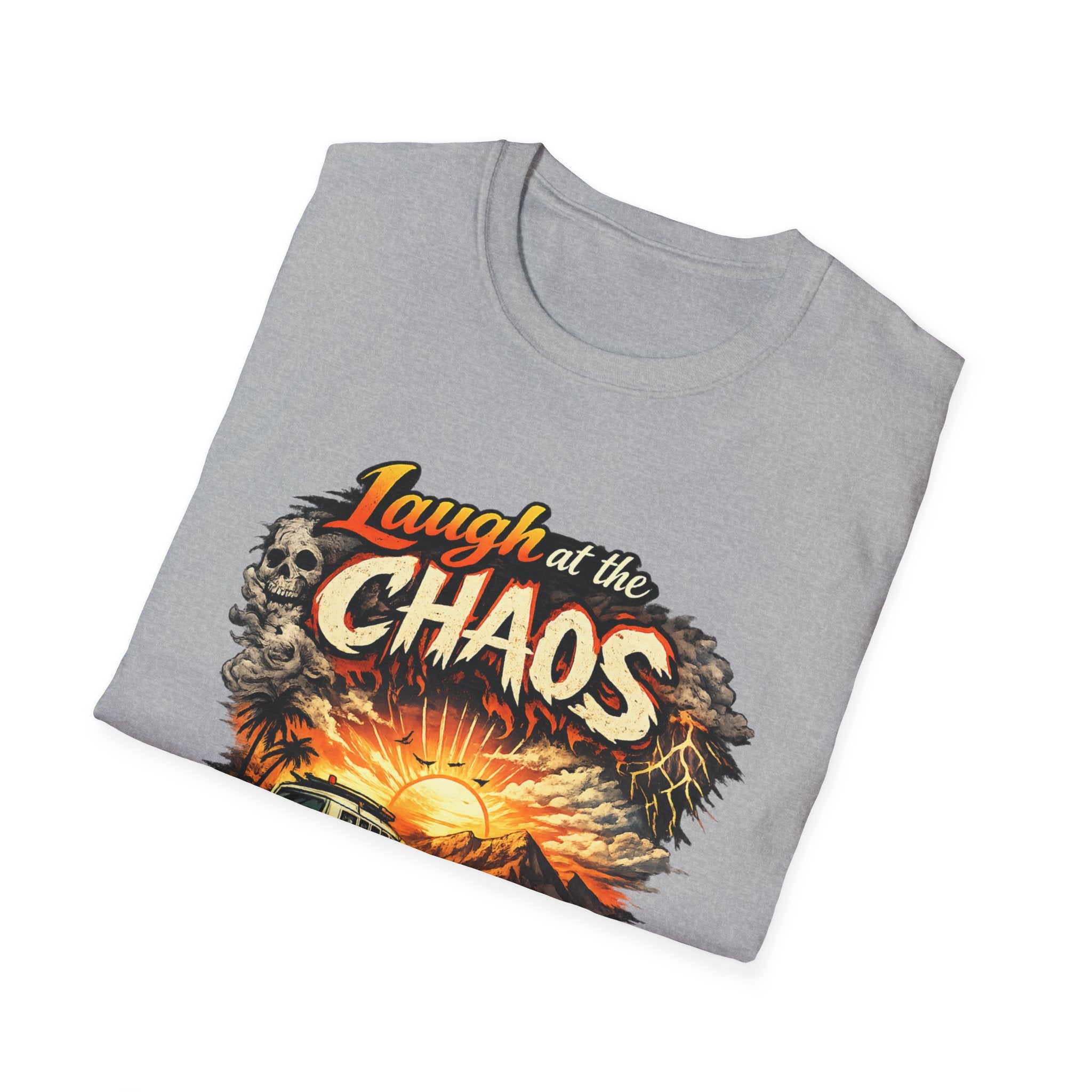 Laugh at the Chaos Sunset Road Trip T-Shirt — "Chase the Sunrise" Adventure Tee