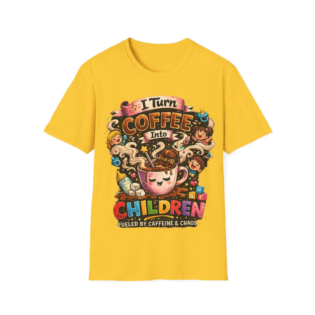 I Turn Coffee Into Children T-Shirt — Funny Mom Coffee Tee
