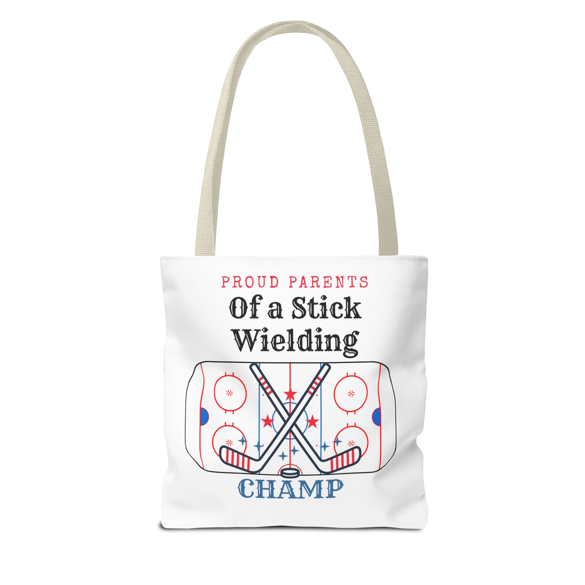 Hockey Mom/Dad Tote — "Proud Parents of a Stick Wielding Champ" Tote Bag
