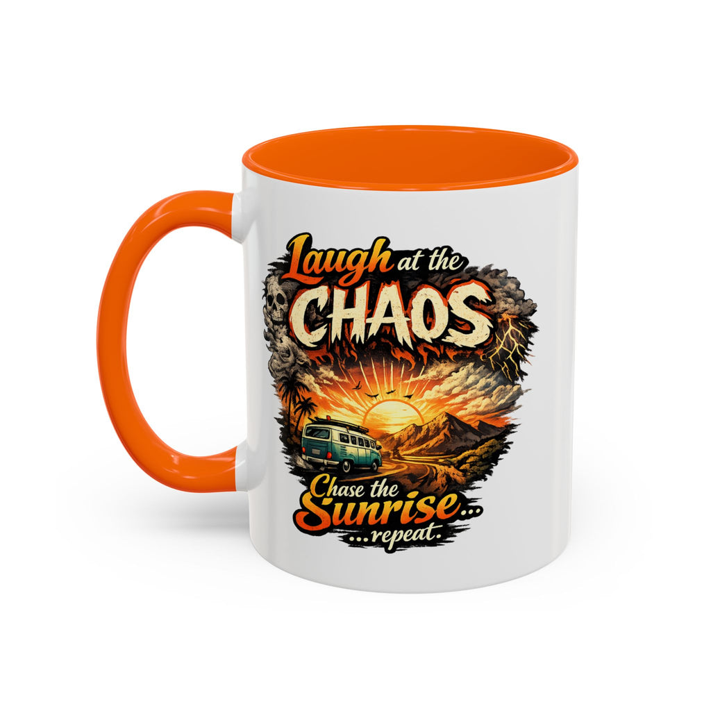 Laugh at the Chaos Sunrise Accent Coffee Mug — Retro Beach Camper Coffee Cup (11/15 oz)