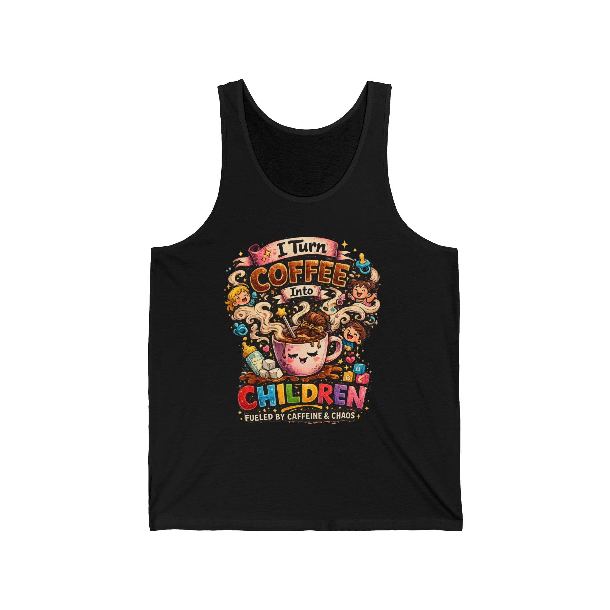 Coffee Before Children Tank Top — Funny Mom Coffee Shirt, Cute Colorful Illustration