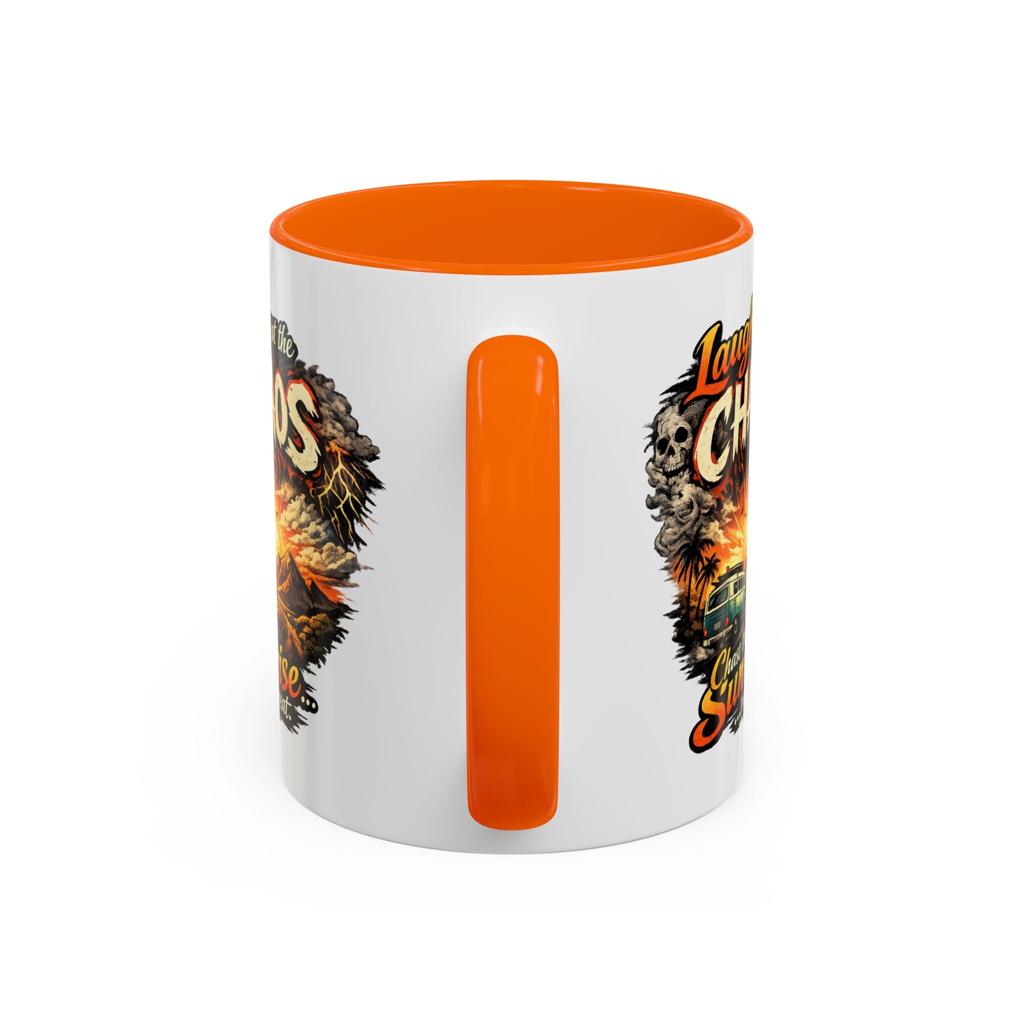 Laugh at the Chaos Sunrise Accent Coffee Mug — Retro Beach Camper Coffee Cup (11/15 oz)