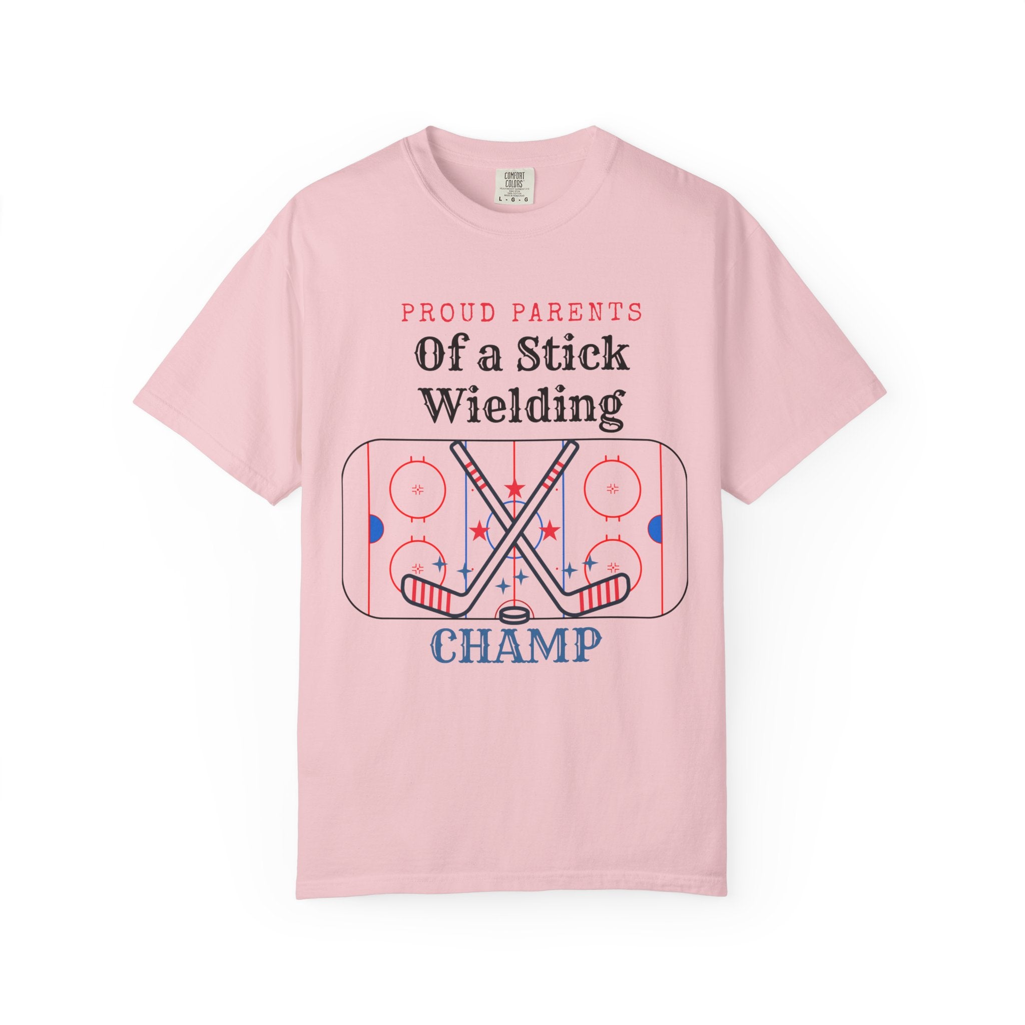 Proud Parents Of a Stick Wielding Champ T-Shirt — Hockey Mom/Dad Tee