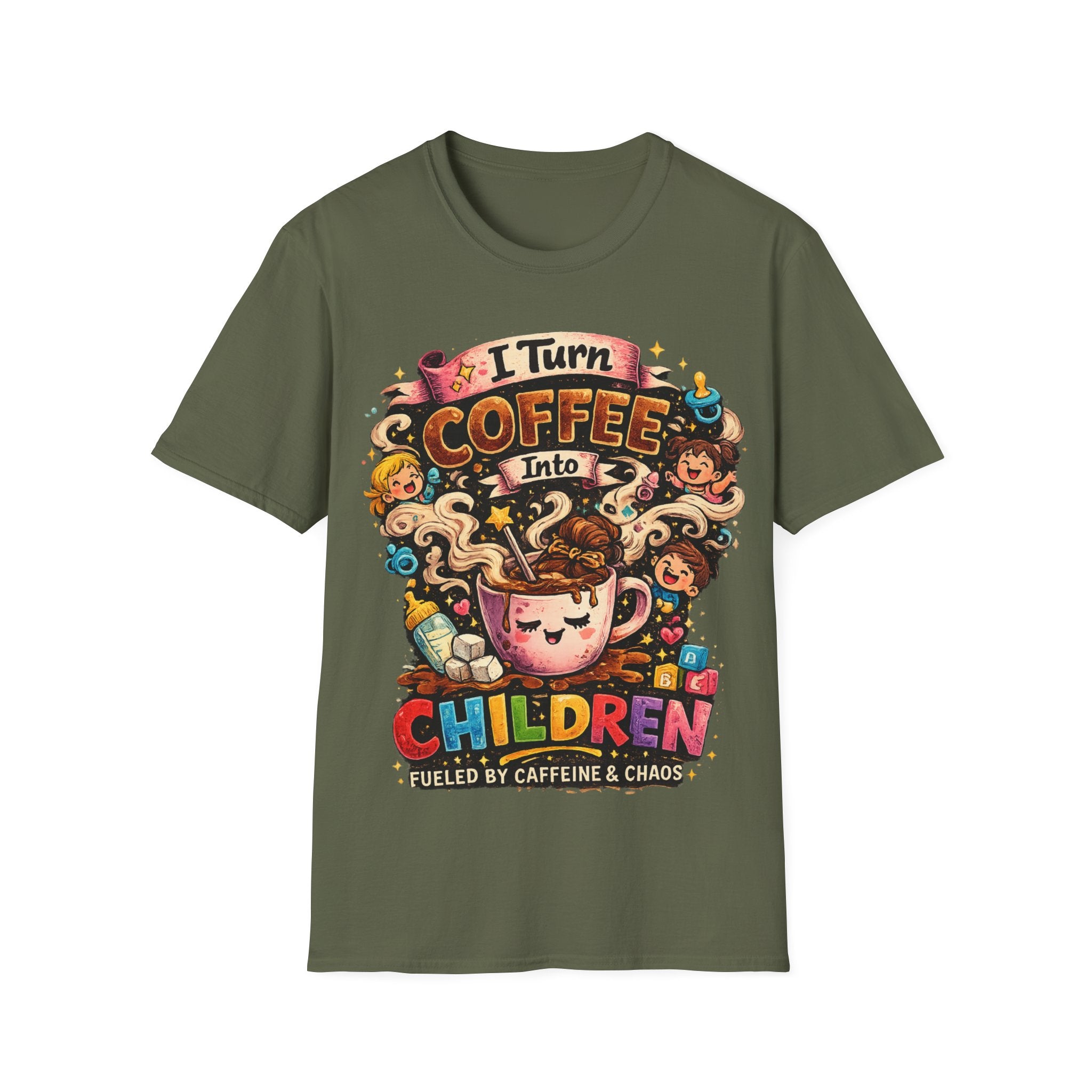 I Turn Coffee Into Children T-Shirt — Funny Mom Coffee Tee