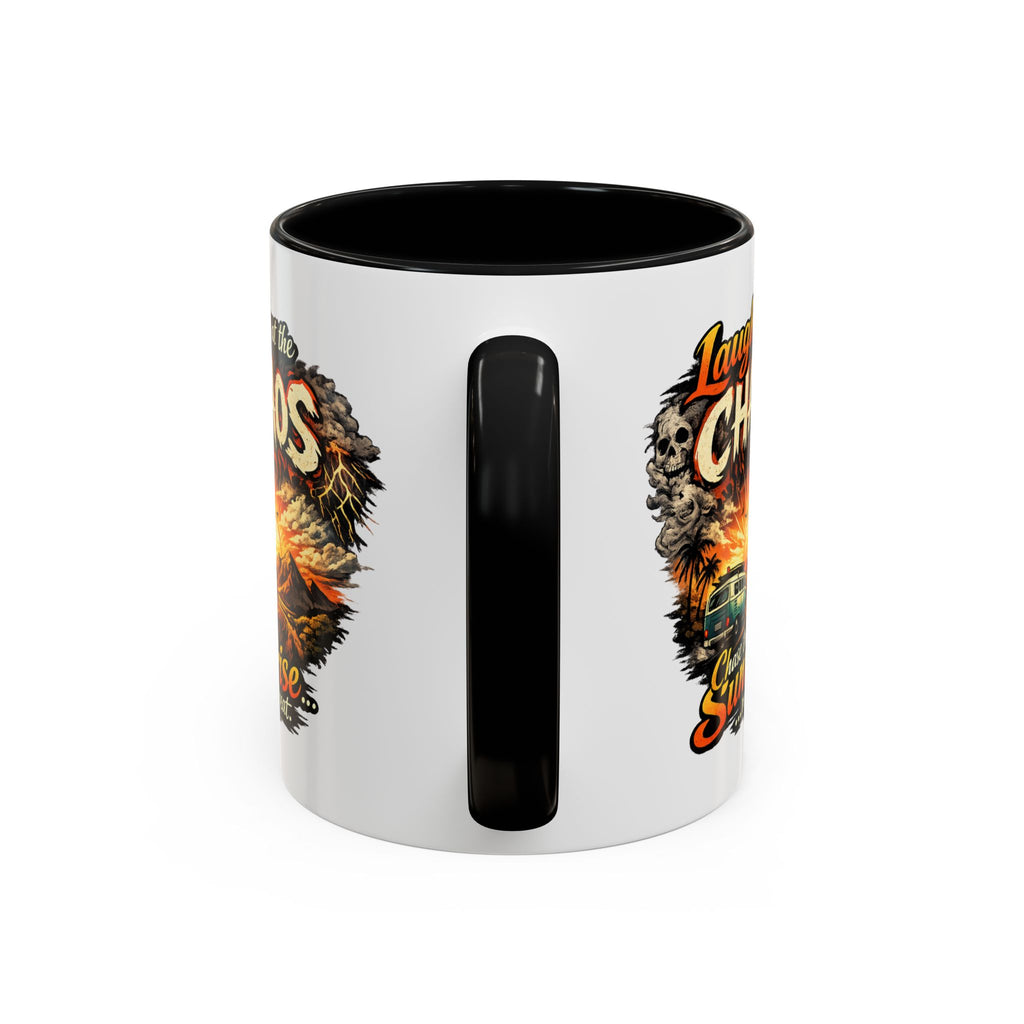 Laugh at the Chaos Sunrise Accent Coffee Mug — Retro Beach Camper Coffee Cup (11/15 oz)