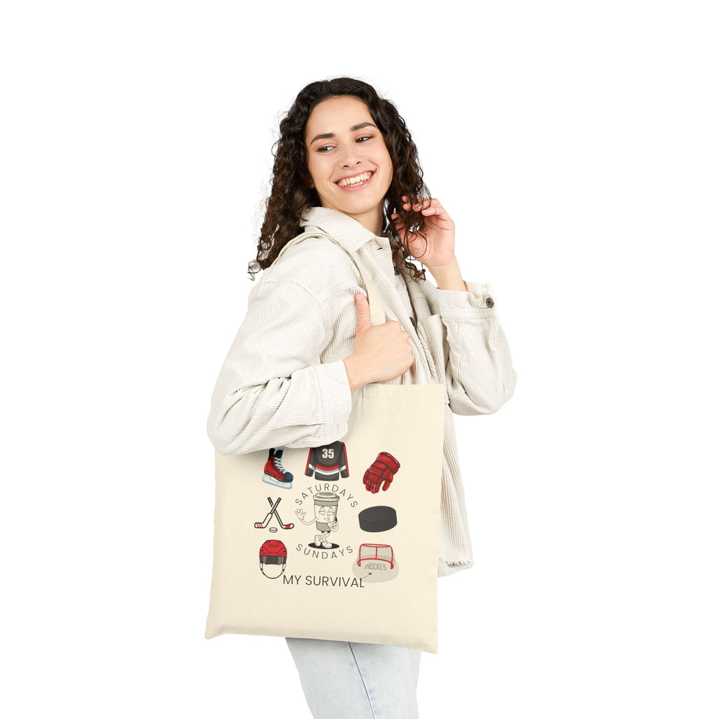 Hockey Gear Canvas Tote Bag — 'My Survival' Illustrated Hockey Essentials