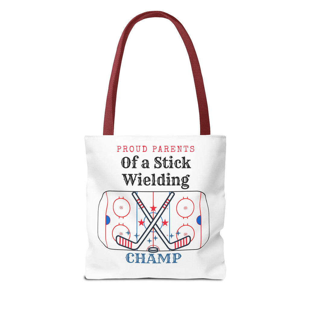 Hockey Mom/Dad Tote — "Proud Parents of a Stick Wielding Champ" Tote Bag