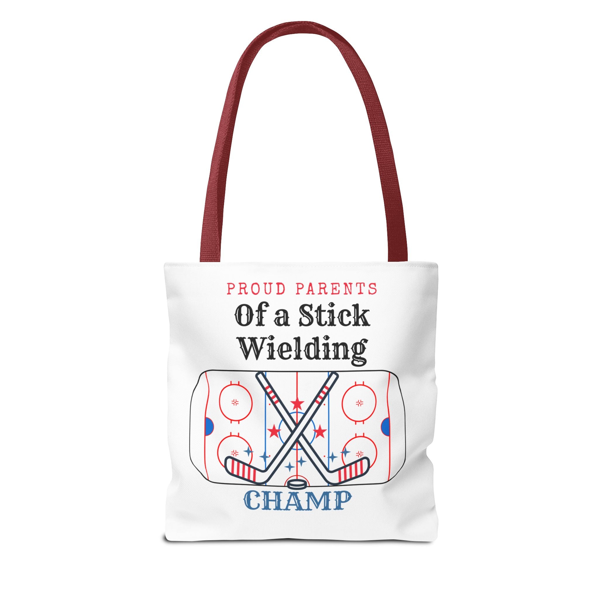 Hockey Mom/Dad Tote — "Proud Parents of a Stick Wielding Champ" Tote Bag