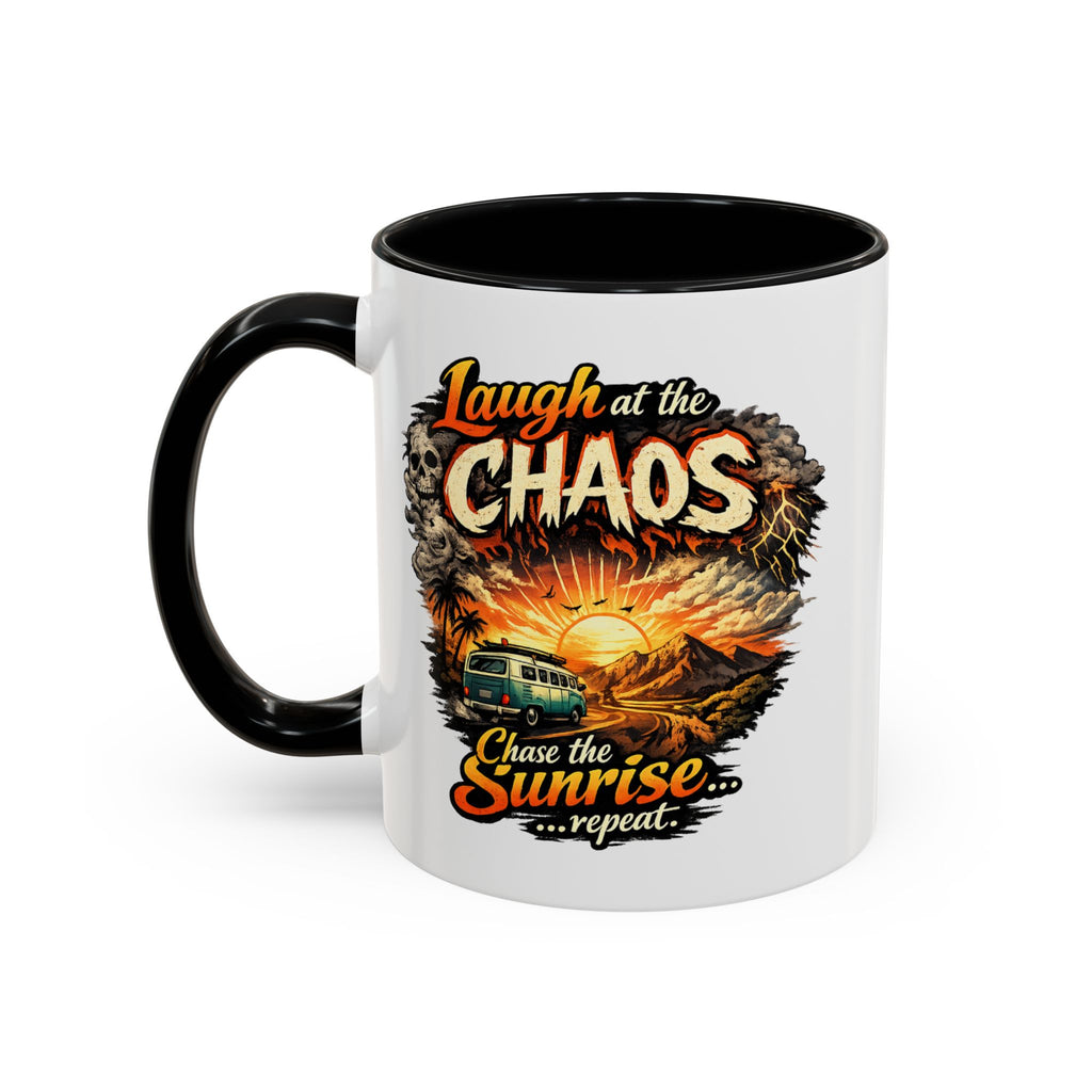 Laugh at the Chaos Sunrise Accent Coffee Mug — Retro Beach Camper Coffee Cup (11/15 oz)