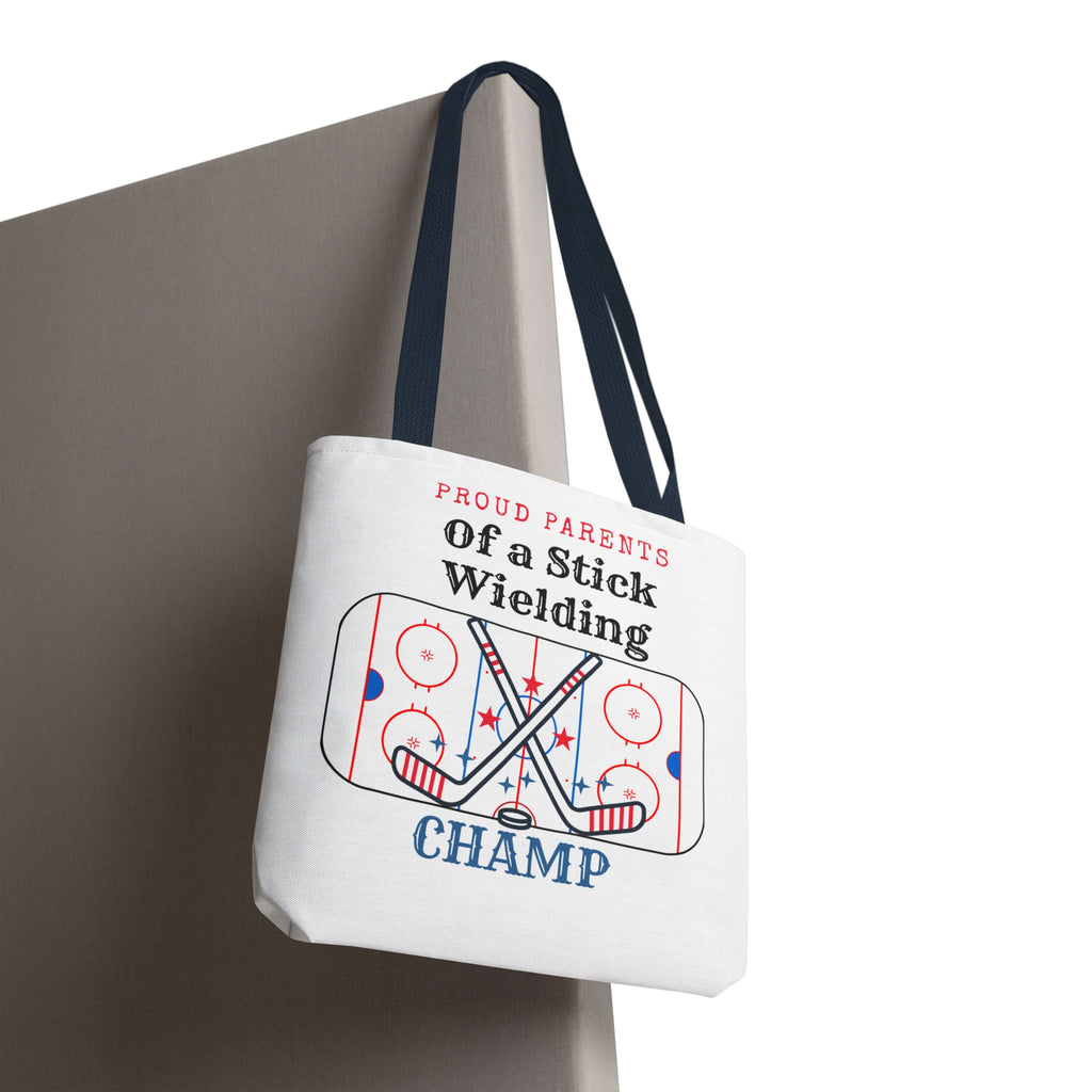 Hockey Mom/Dad Tote — "Proud Parents of a Stick Wielding Champ" Tote Bag