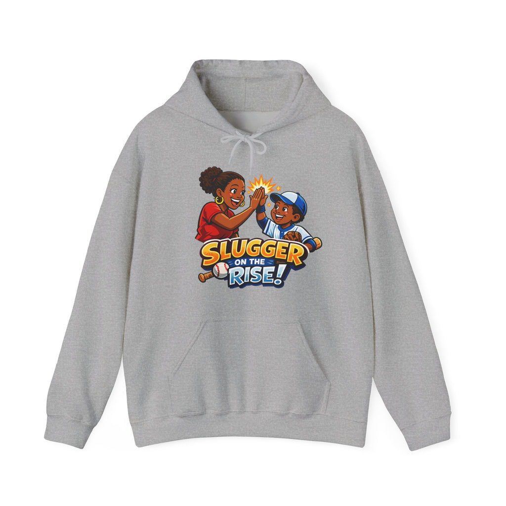 Baseball Hoodie — "Slugger on the Rise!" Kids High-Five Design