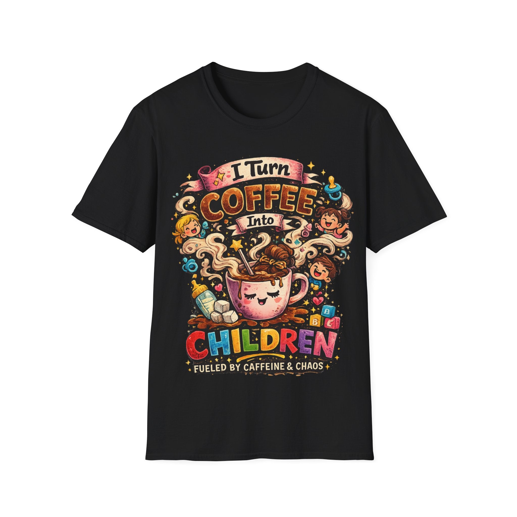 I Turn Coffee Into Children T-Shirt — Funny Mom Coffee Tee