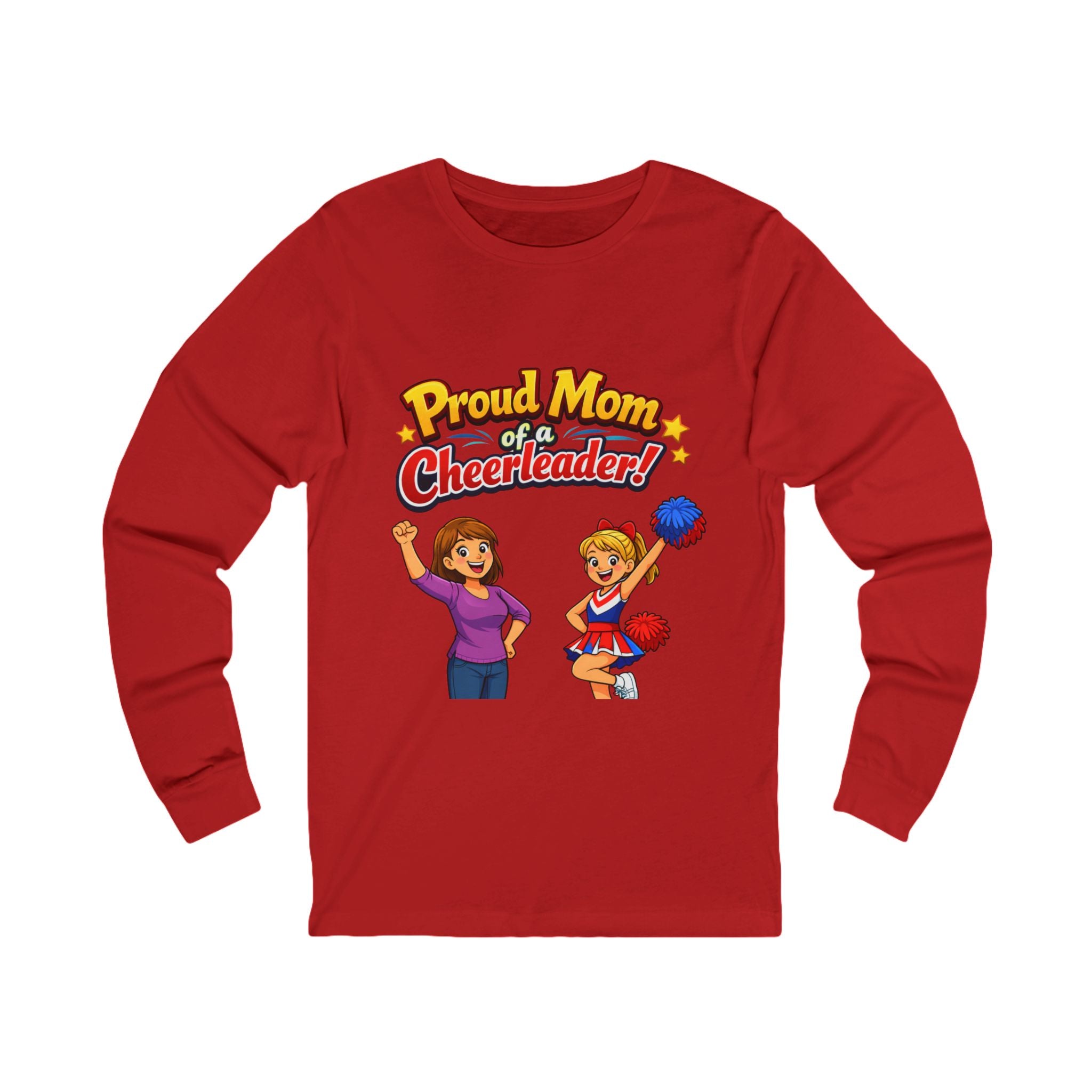 Mom of Cheerleader Long Sleeve Tee – "Proud Mom of a Cheerleader" Graphic