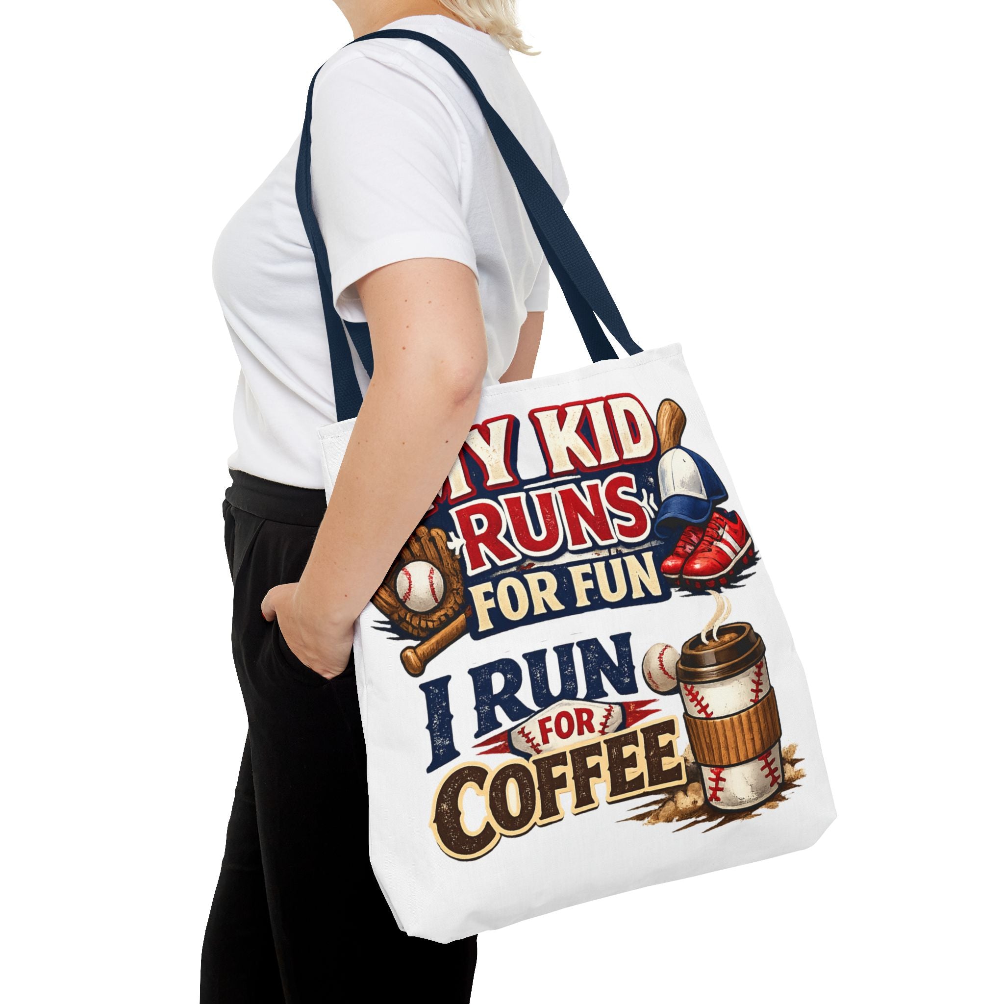 Tote Bag — "My Kid Runs for Fun, I Run for Coffee" Baseball Mom Tote