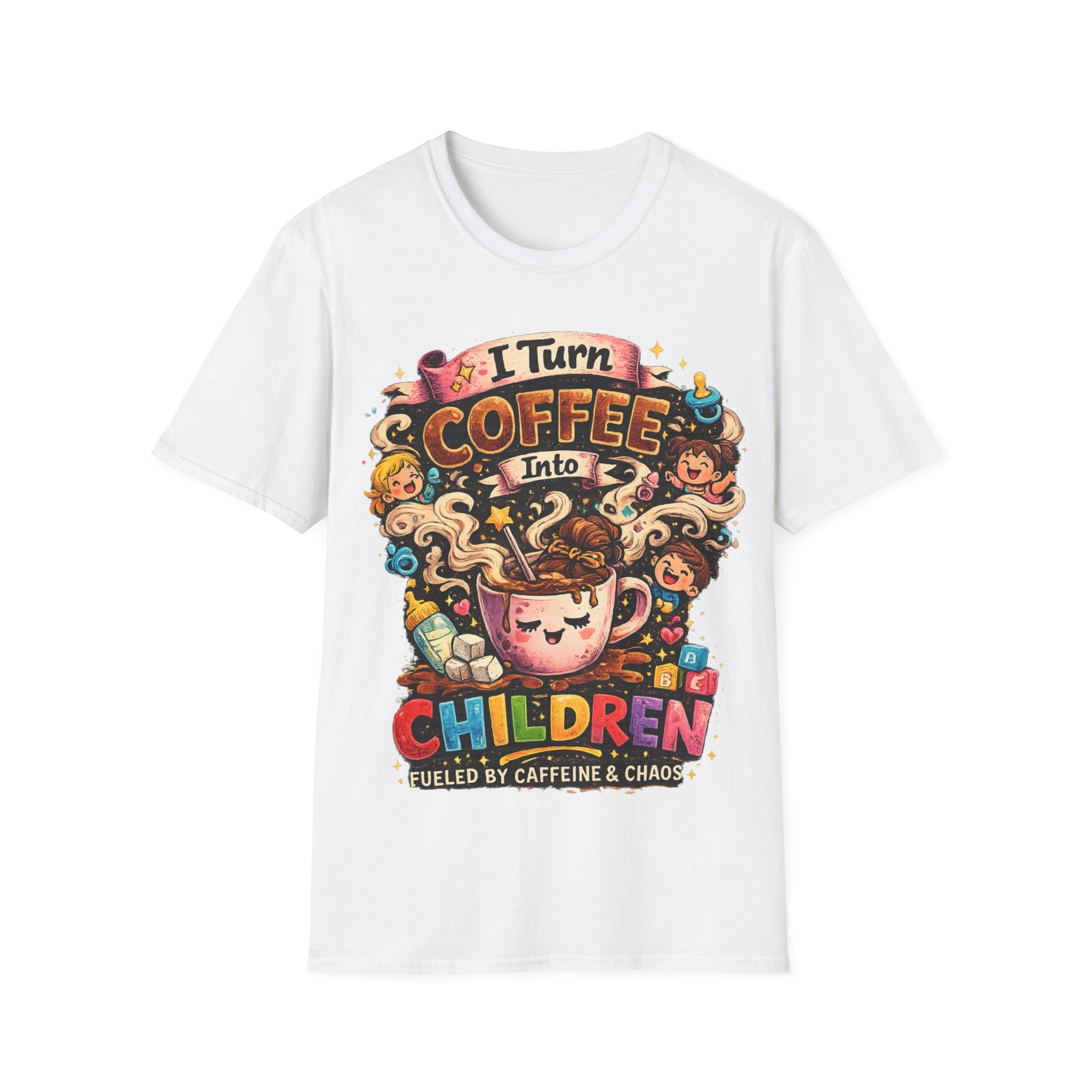 I Turn Coffee Into Children T-Shirt — Funny Mom Coffee Tee