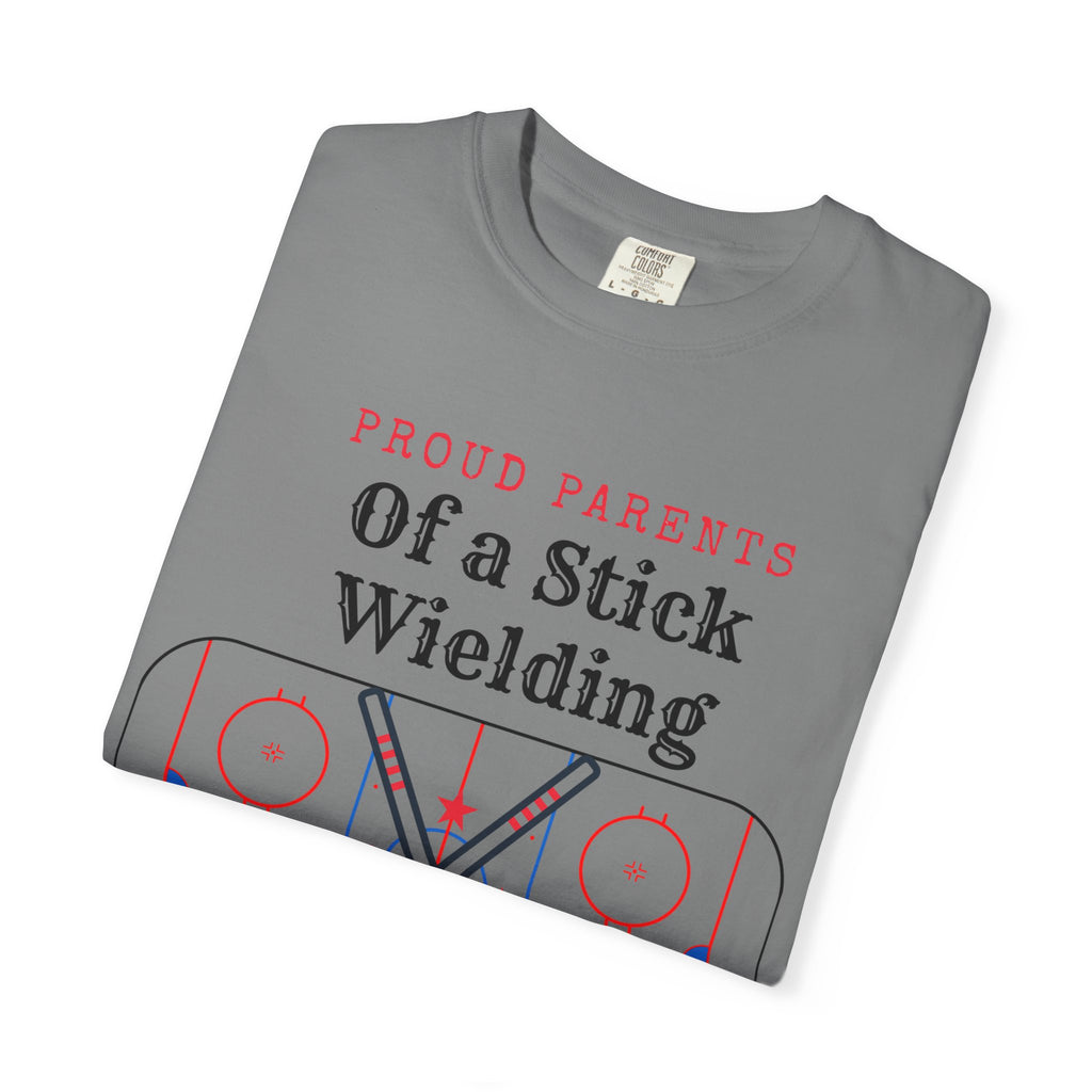 Proud Parents Of a Stick Wielding Champ T-Shirt — Hockey Mom/Dad Tee