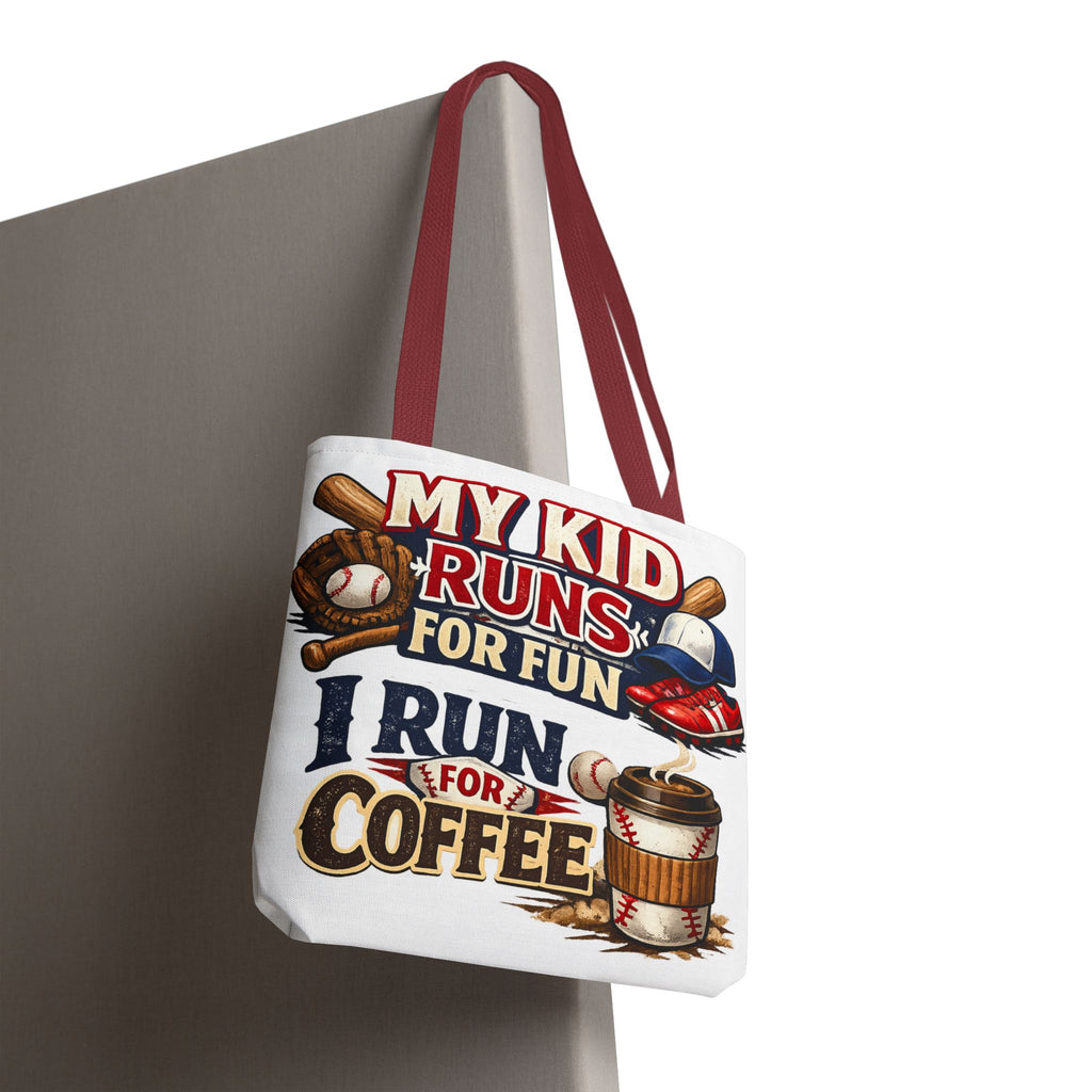 Tote Bag — "My Kid Runs for Fun, I Run for Coffee" Baseball Mom Tote