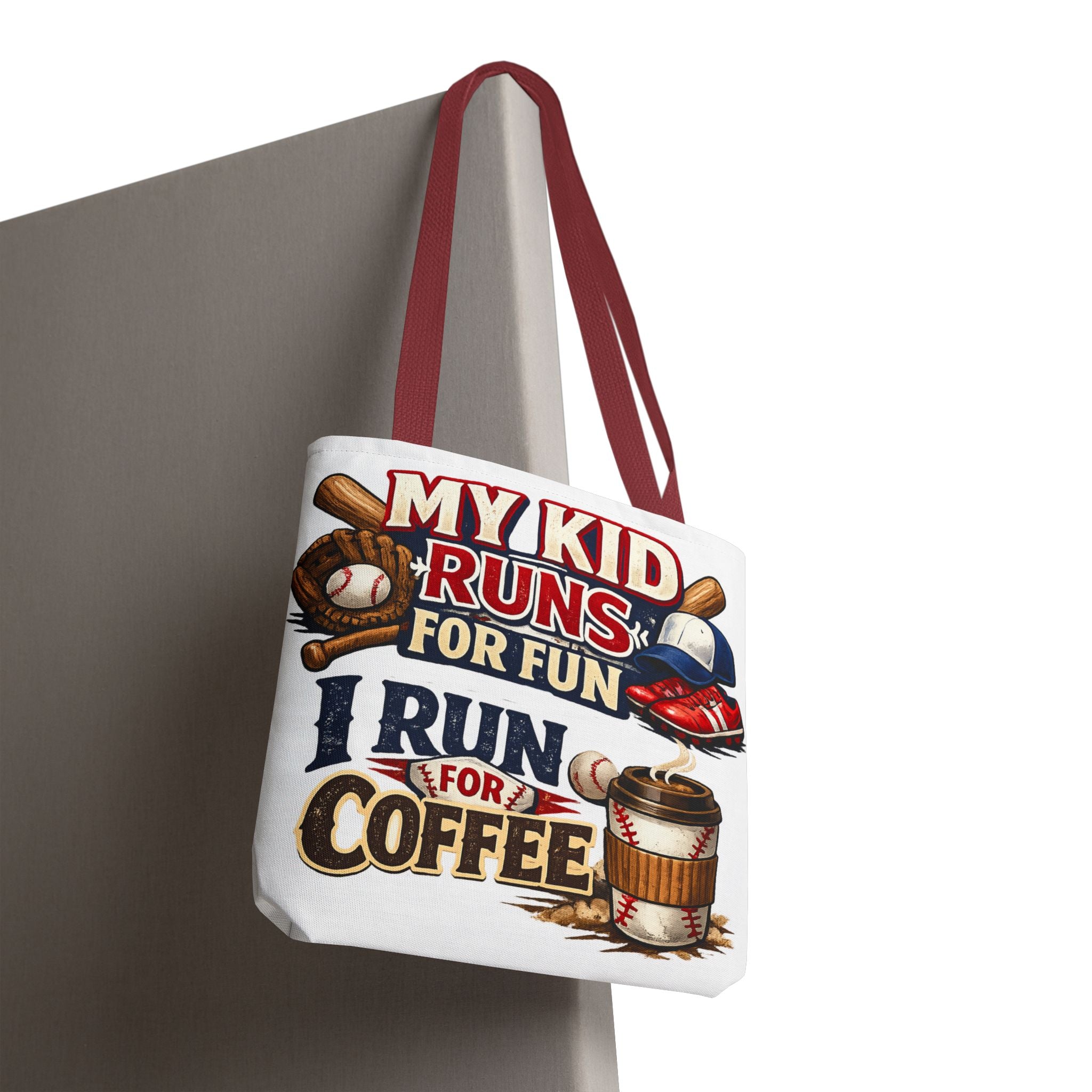 Tote Bag — "My Kid Runs for Fun, I Run for Coffee" Baseball Mom Tote