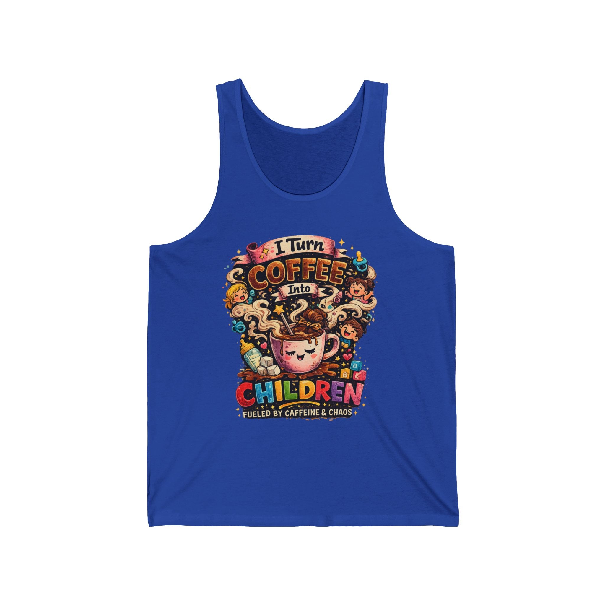 Coffee Before Children Tank Top — Funny Mom Coffee Shirt, Cute Colorful Illustration