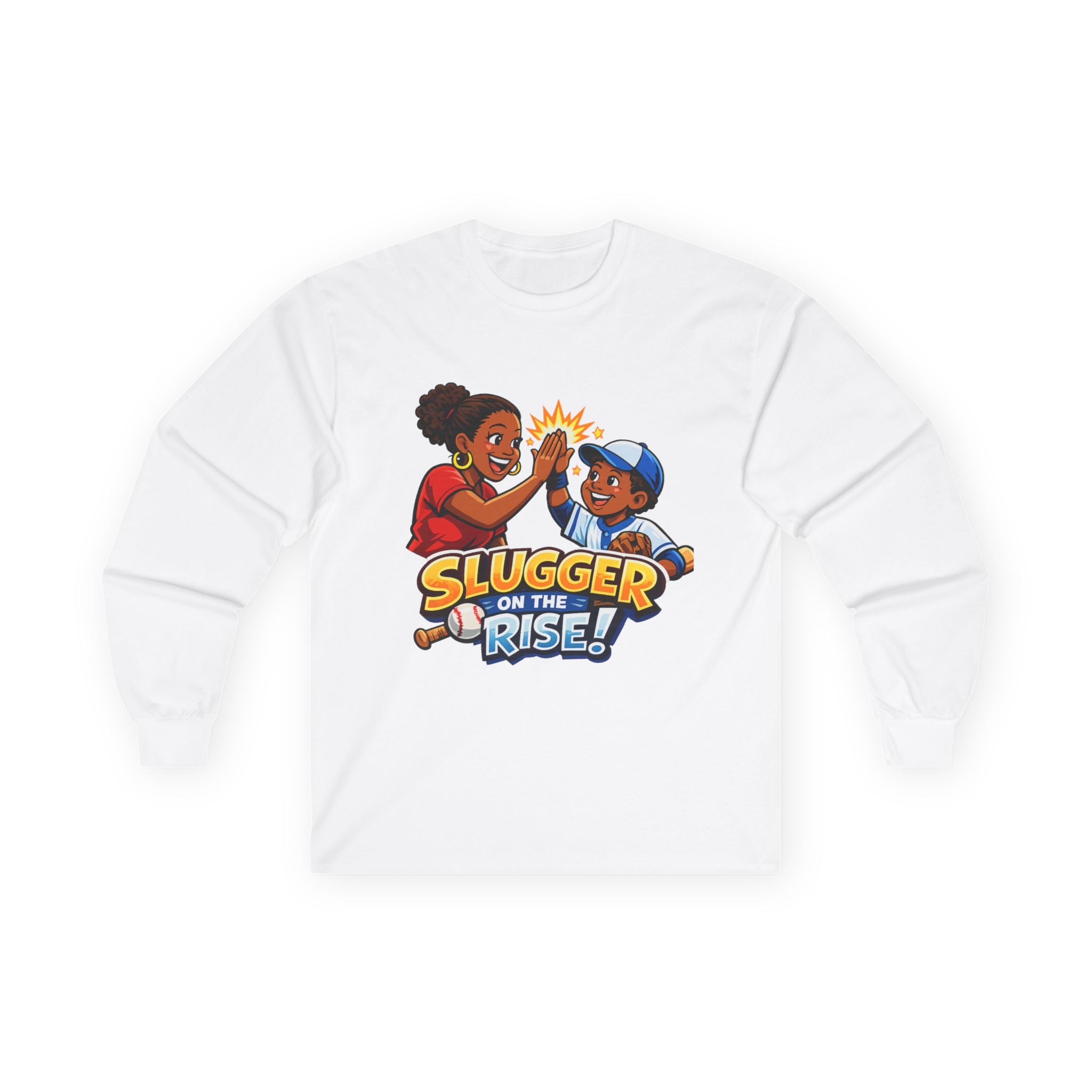 Long Sleeve Tee — "Slugger on the Rise" Kids Baseball High-Five Shirt