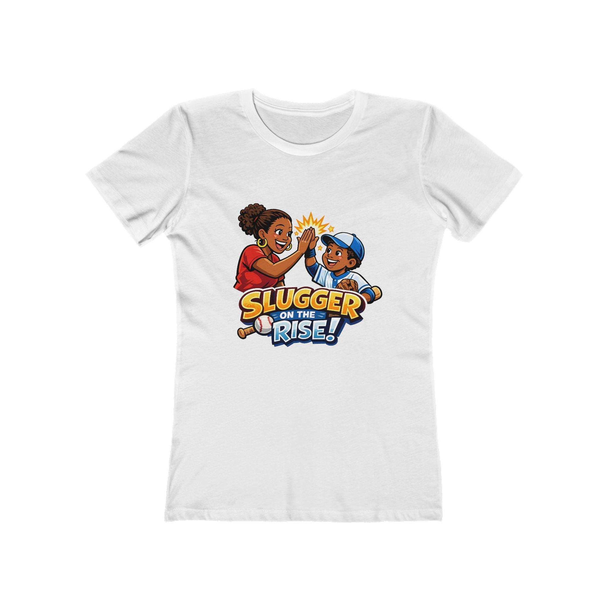 Slugger On The Rise! Women's Graphic Tee — Cute Baseball High-Five Design