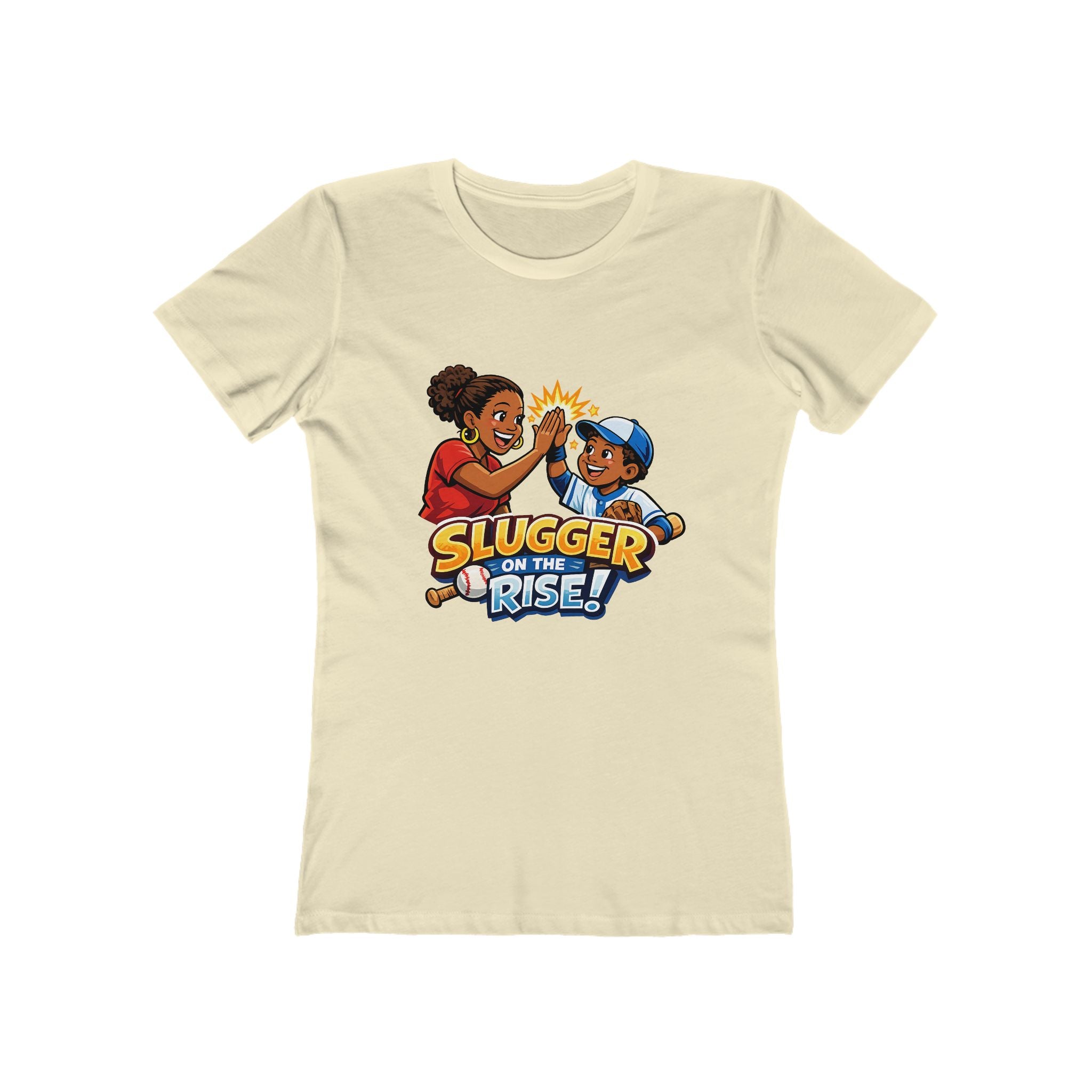 Slugger On The Rise! Women's Graphic Tee — Cute Baseball High-Five Design
