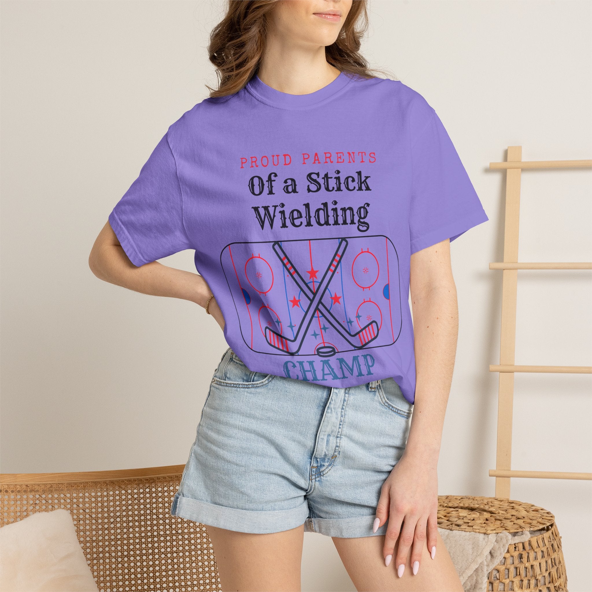 Proud Parents Of a Stick Wielding Champ T-Shirt — Hockey Mom/Dad Tee