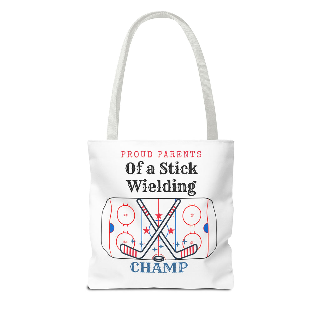 Hockey Mom/Dad Tote — "Proud Parents of a Stick Wielding Champ" Tote Bag