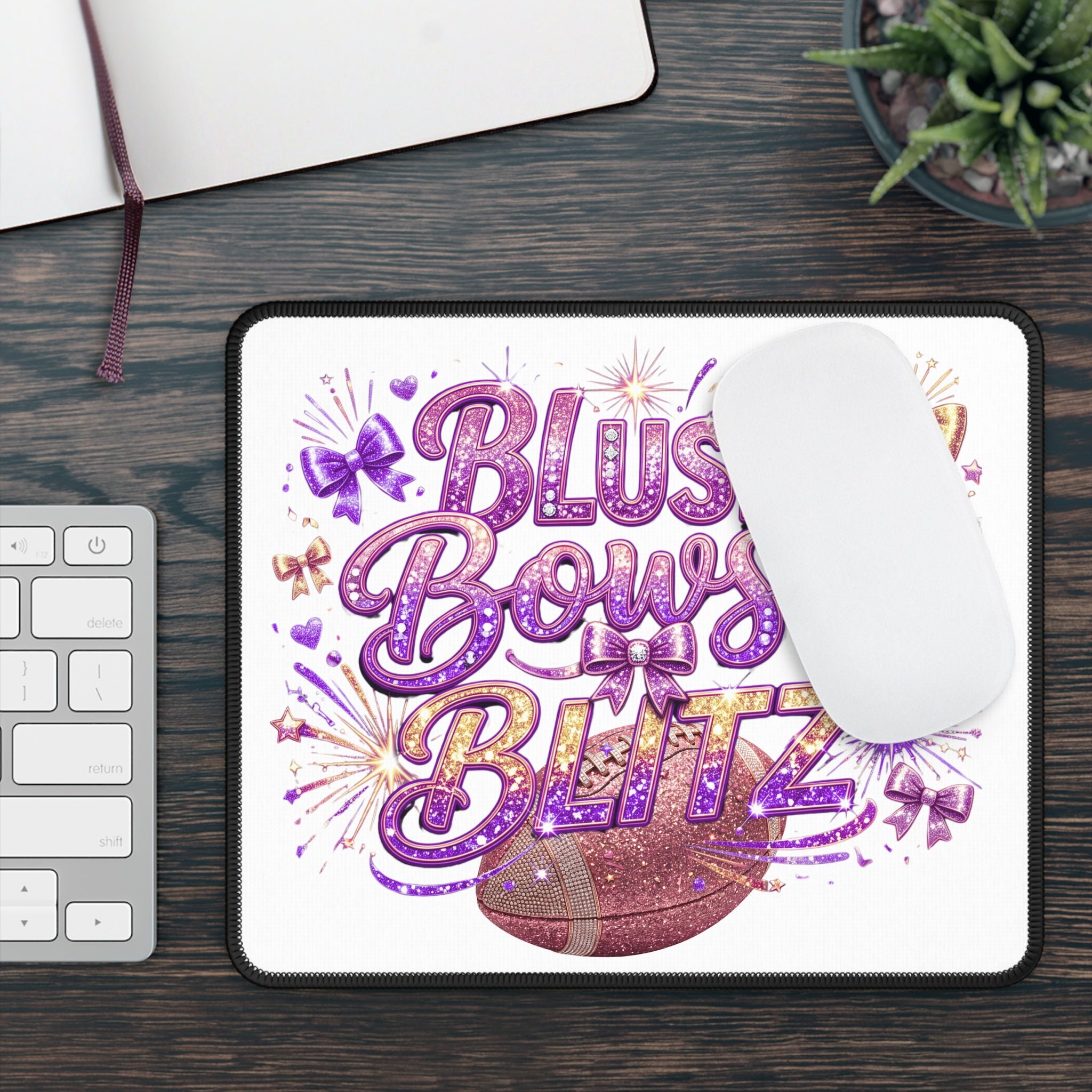 Blush, Bows & Blitz Gaming Mouse Pad — Glitter Football Design for Cheerleaders & Female Gamers